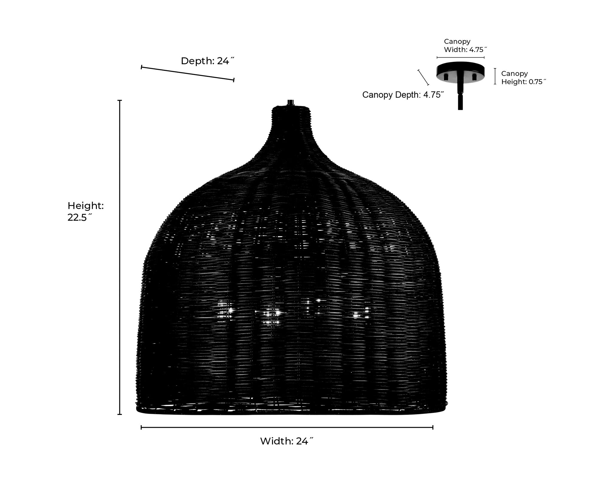 Image 7 Millennium Elise 4-Light 24.25" Matte Black Pendant with Rattan Shade more views