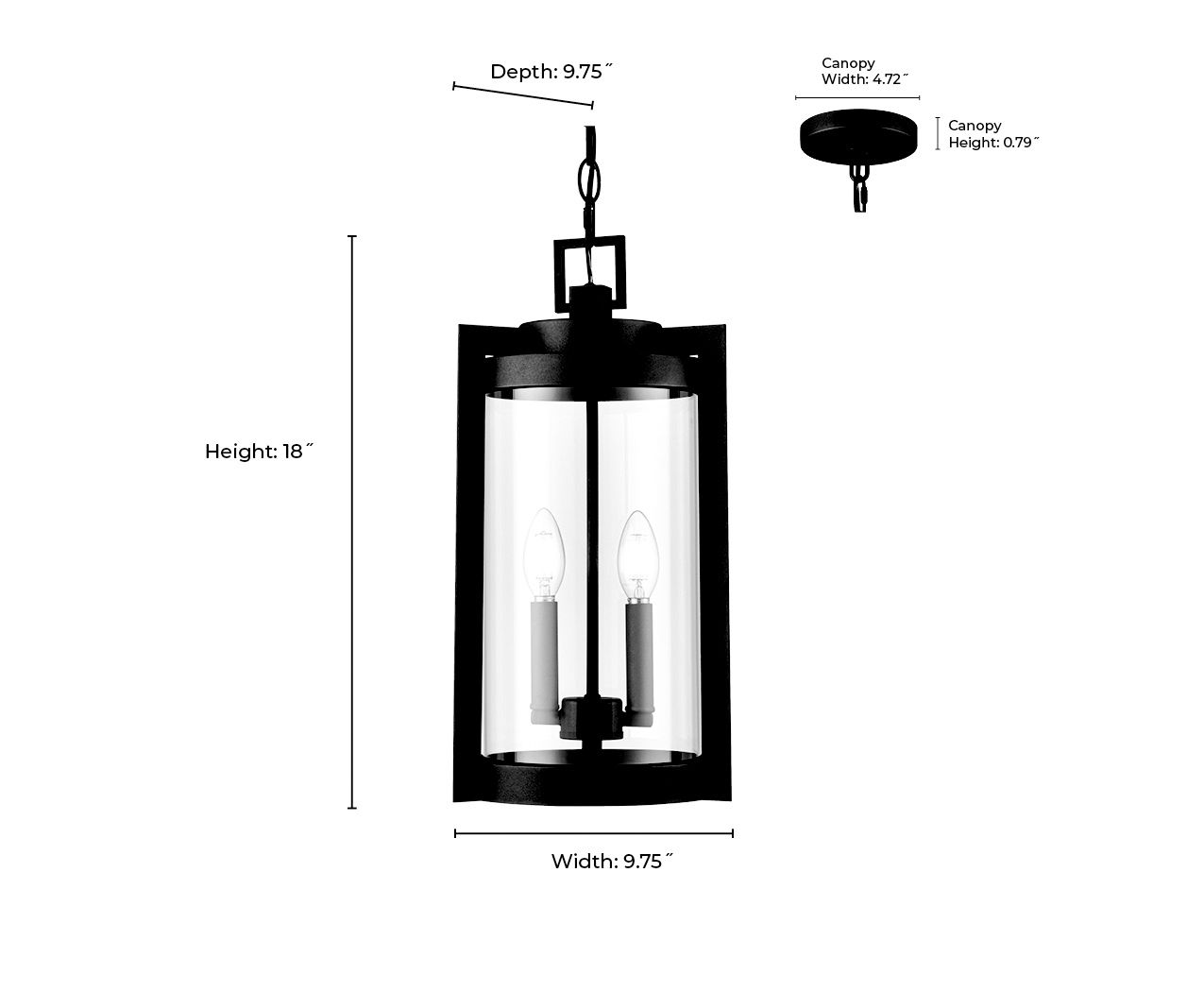 Image 7 Millennium Ellway 2-Light 18" Textured Black Outdoor Hanging Lantern more views