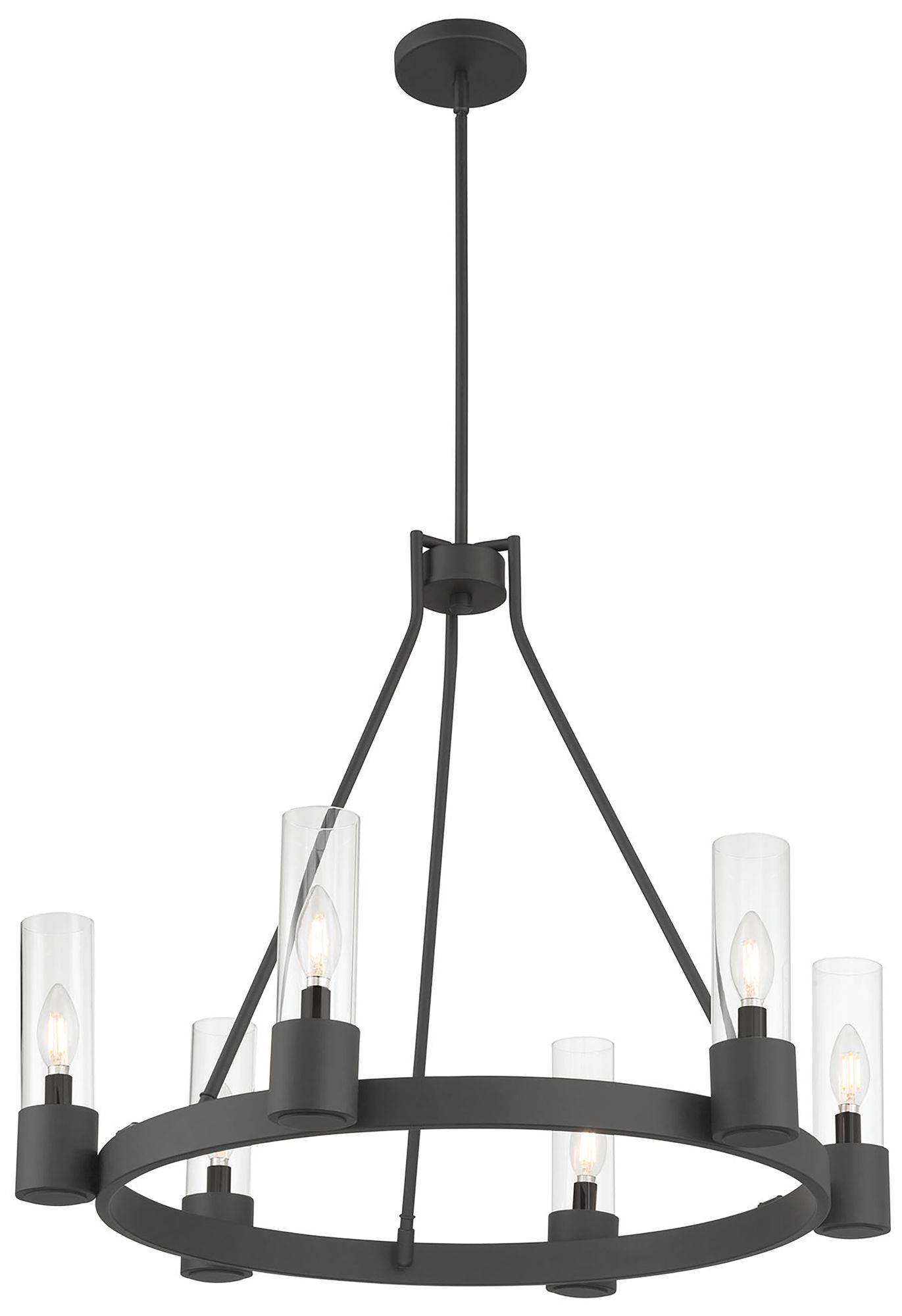 Millennium Evandrel 6-Light 29" Matte Black Chandelier with Glass Shade