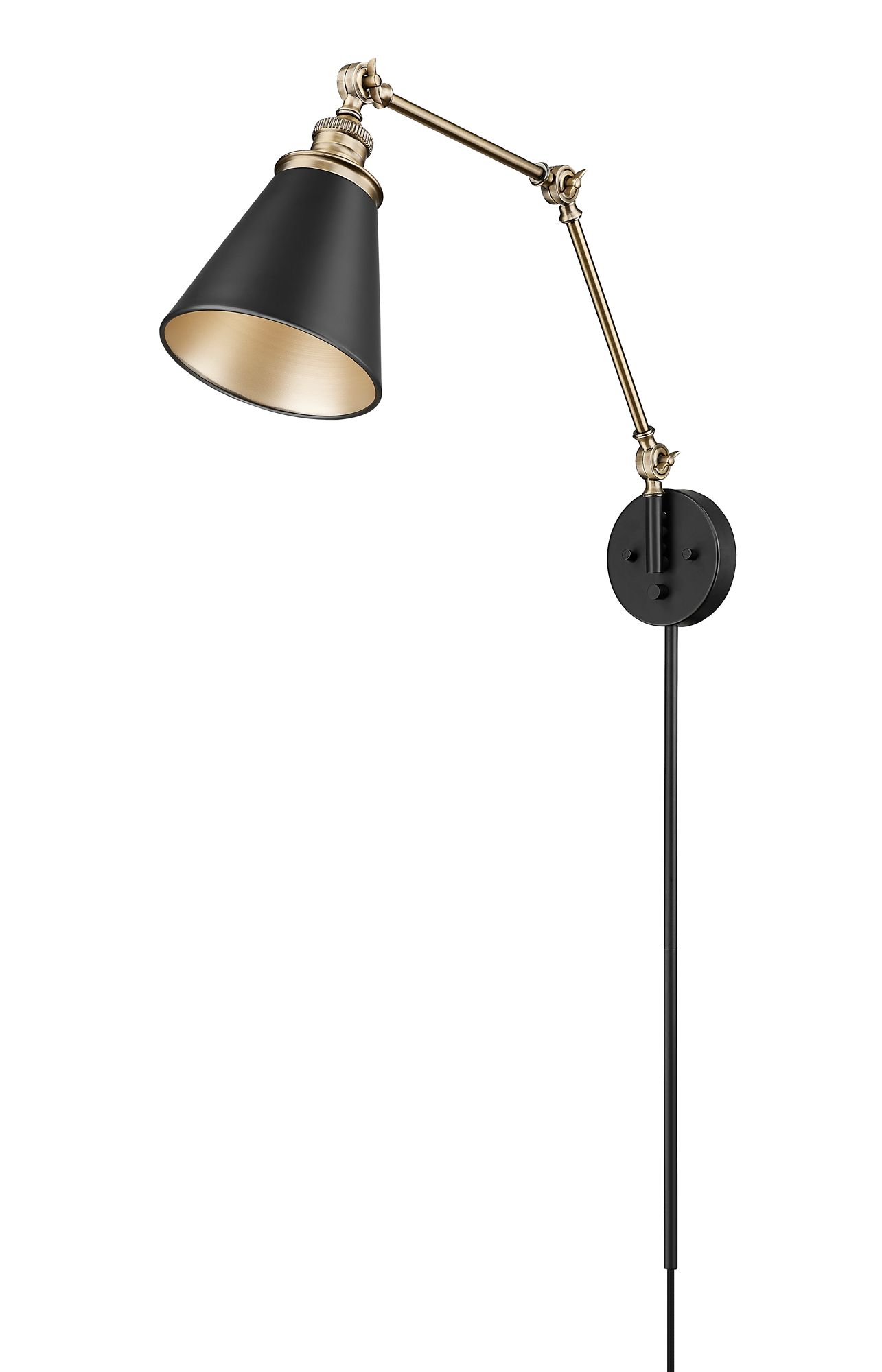 Image 3 Millennium Evonne 1-Light 7.25" Matte Black/Vintage Brass Swing Arm Sconce more views