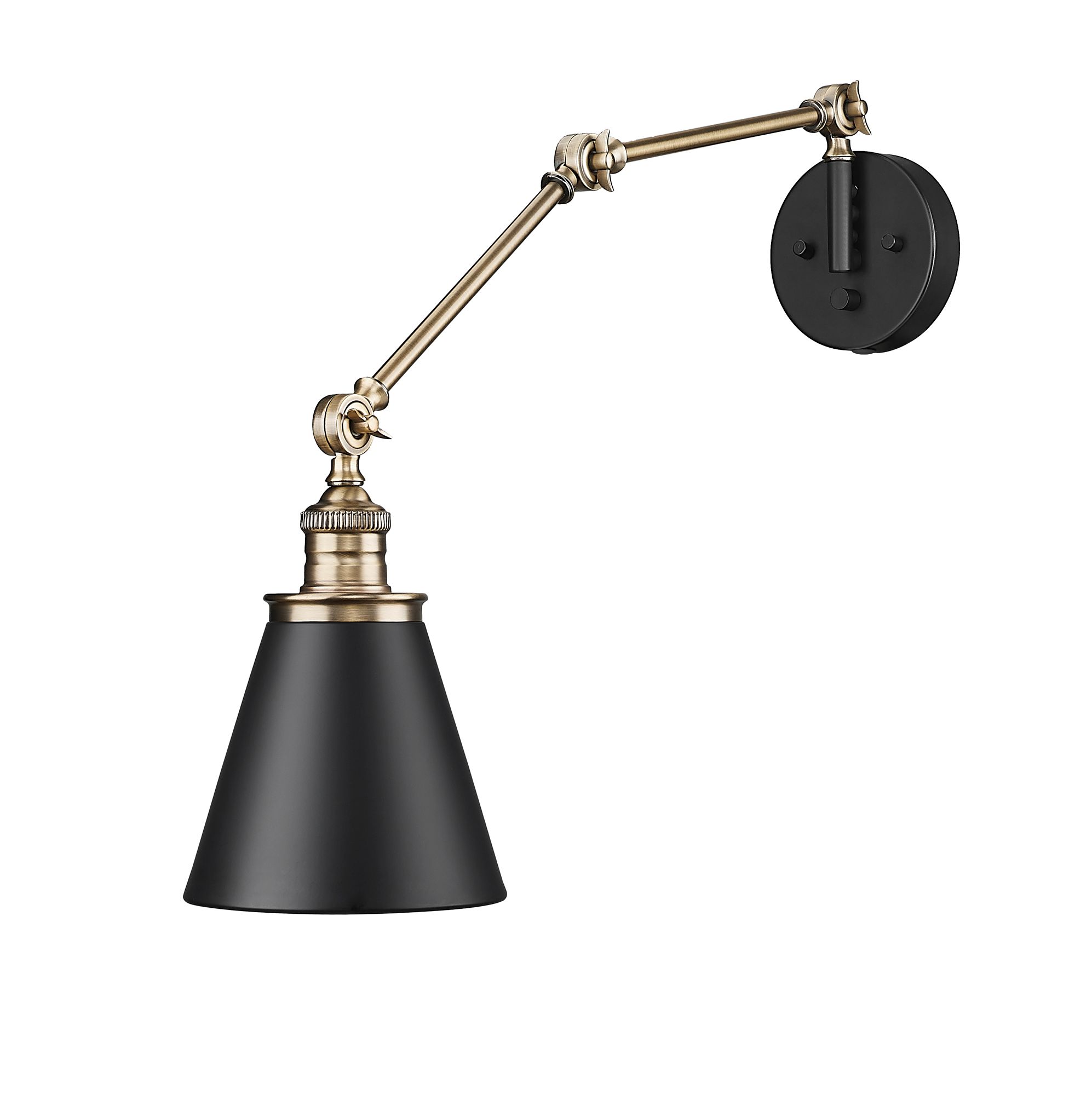 Image 5 Millennium Evonne 1-Light 7.25" Matte Black/Vintage Brass Swing Arm Sconce more views