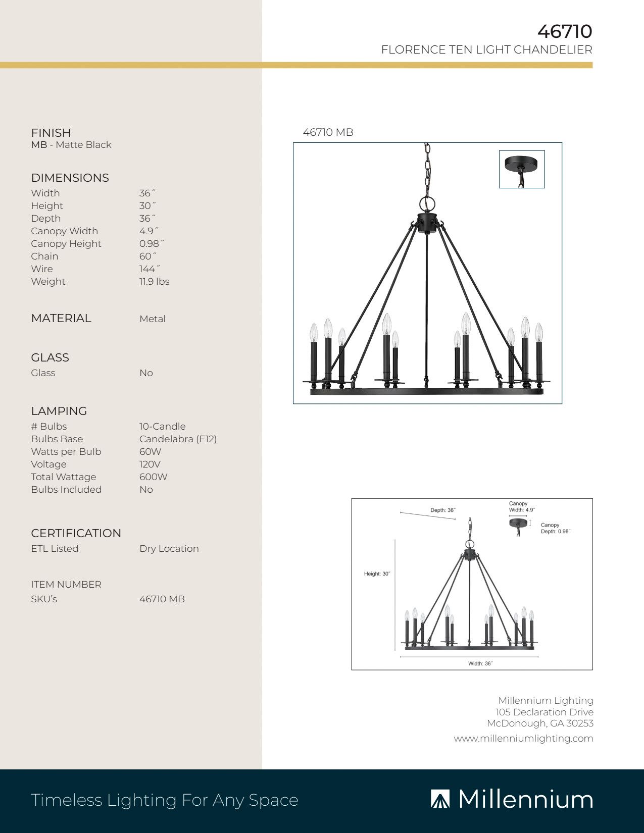 Image 6 Millennium Florence 10-Light 36" Matte Black Chandelier more views