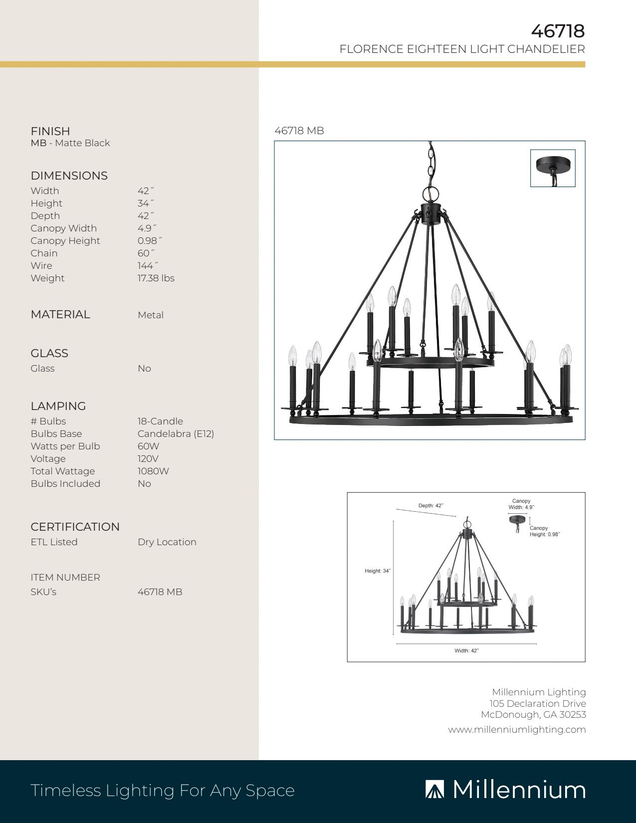 Millennium Florence 18-Light 42" Matte Black Chandelier