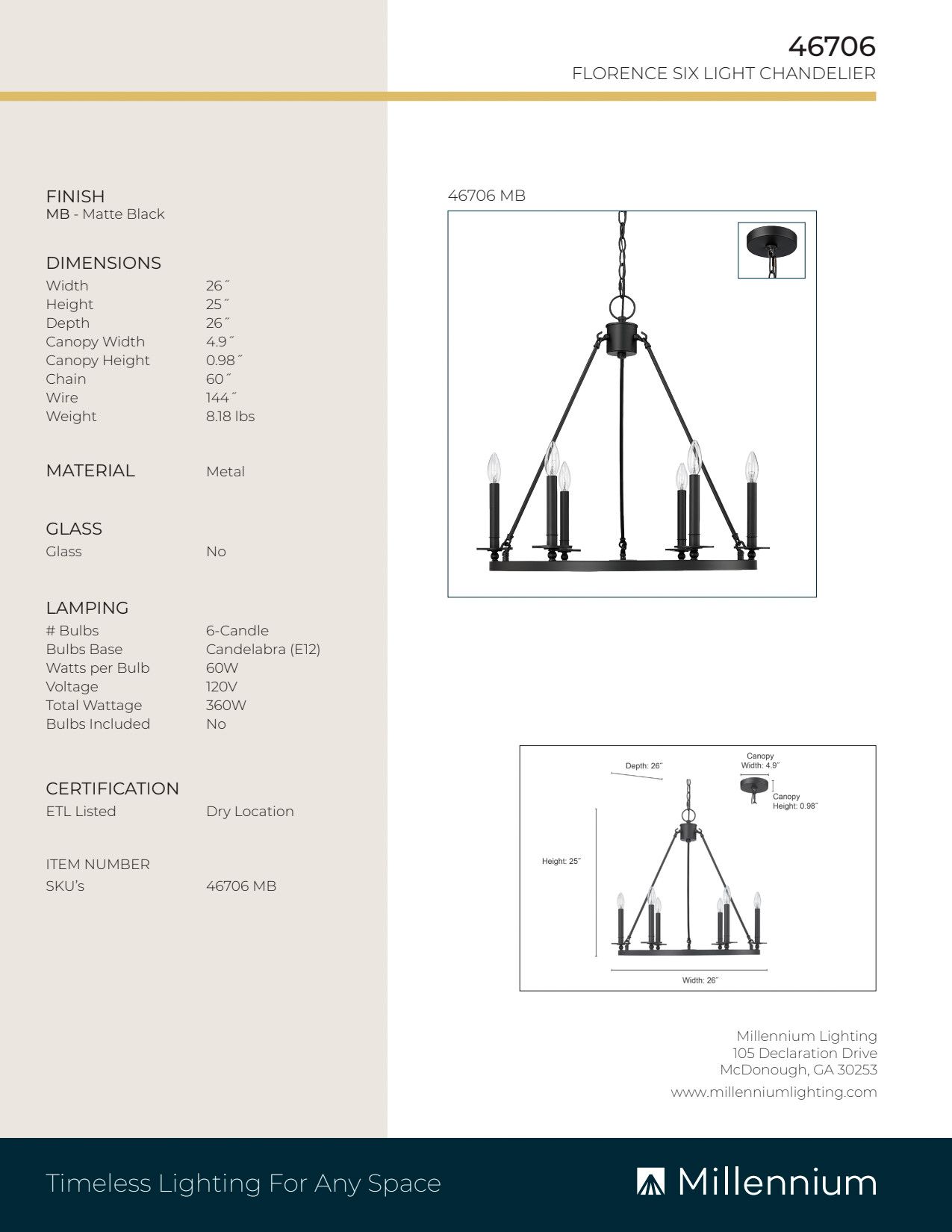 Image 6 Millennium Florence 6-Light 26" Matte Black Chandelier more views