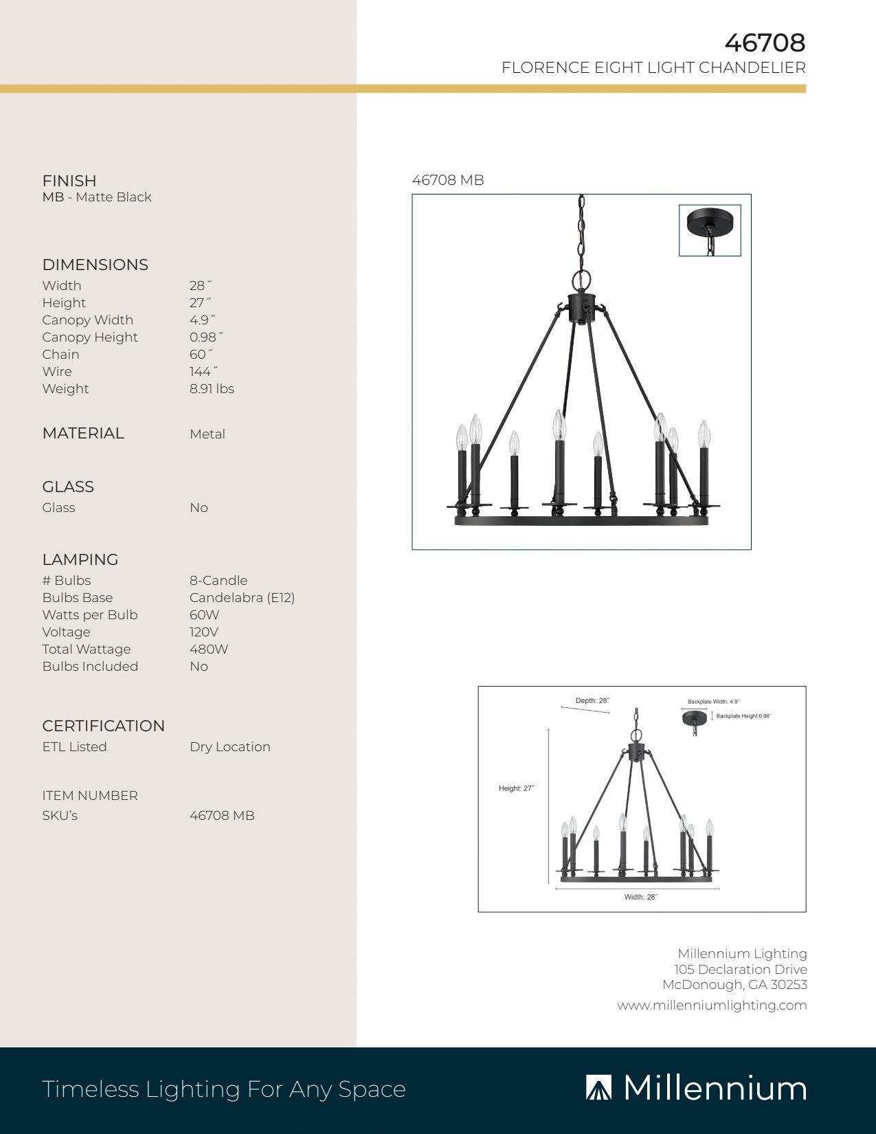 Image 6 Millennium Florence 8-Light 28" Matte Black Chandelier more views