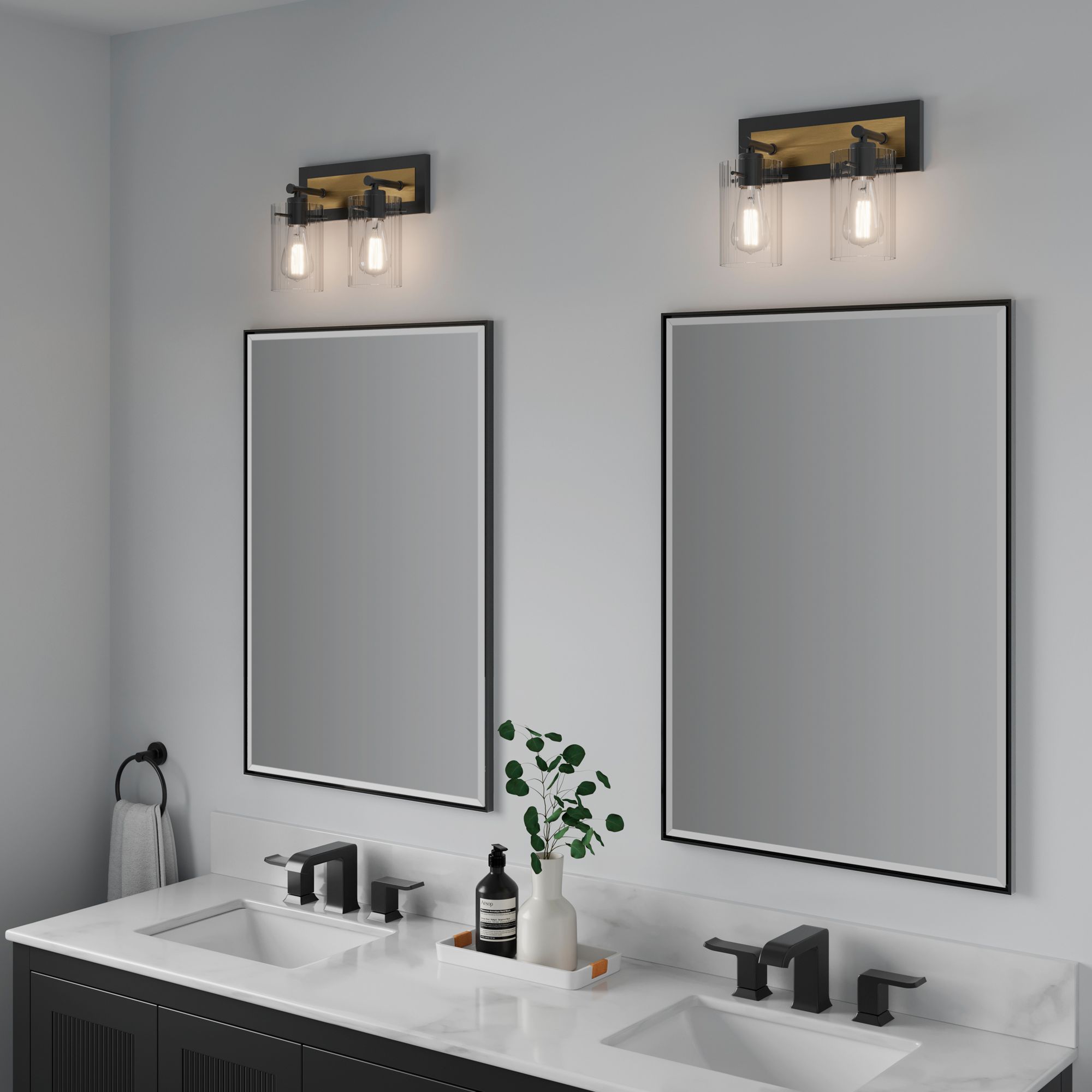 Image 6 Millennium Gasol 2-Light 13" Matte Black/Vintage Brass Vanity Light more views