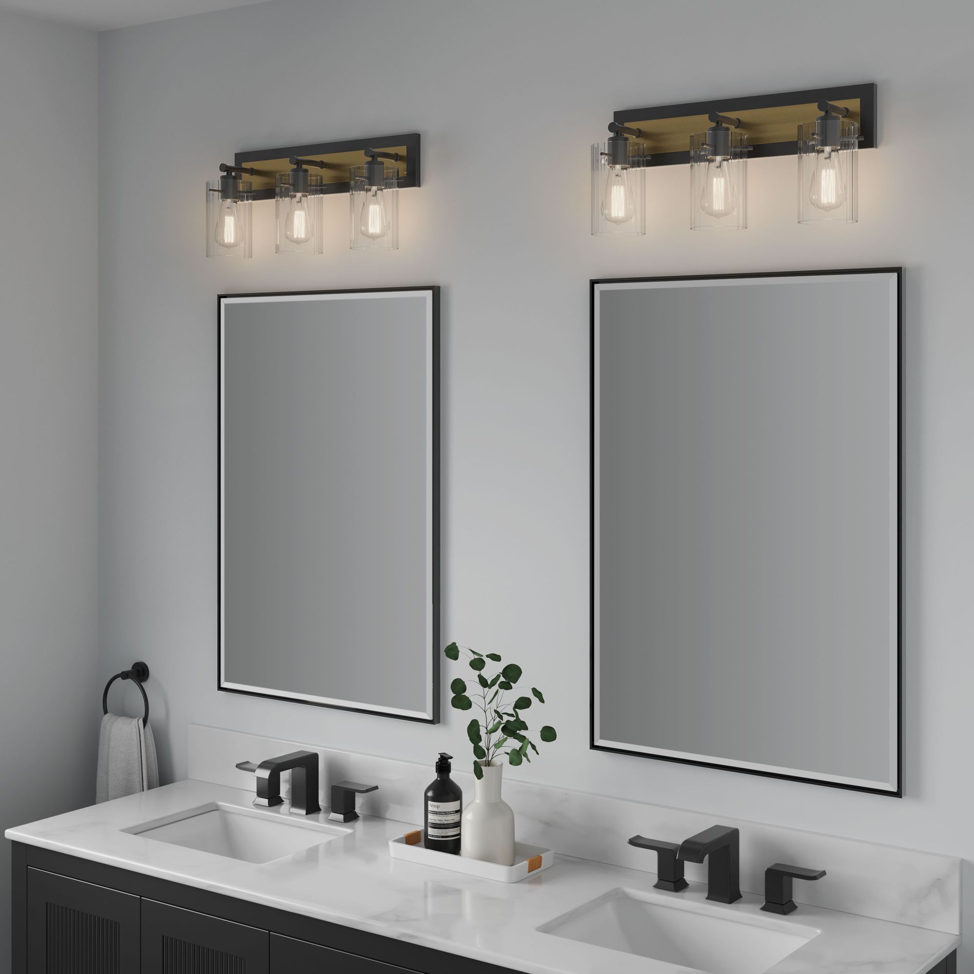 Image 6 Millennium Gasol 3-Light 21" Matte Black/Vintage Brass Vanity Light more views