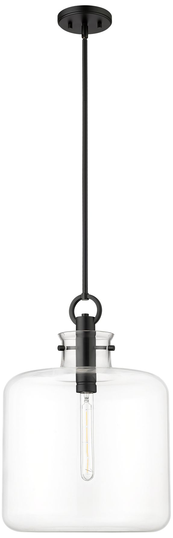 Image 2 Millennium Hayloft 1-Light 14.2" Matte Black Pendant with Glass Shade