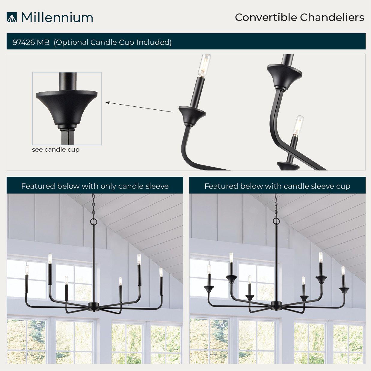 Image 7 Millennium Herring 6-Light 32" Matte Black Chandelier more views