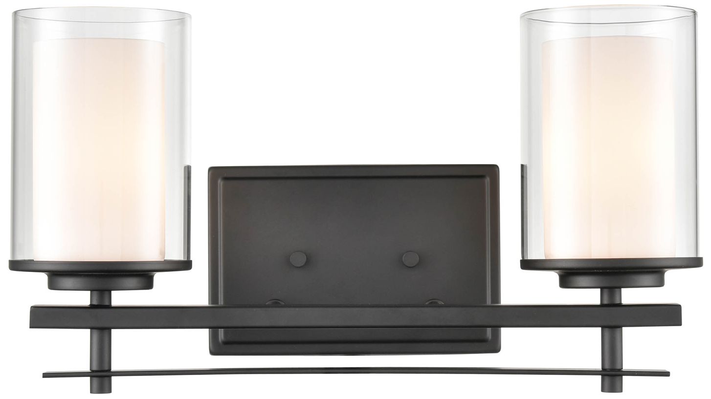 Millennium Huderson 2-Light 16" Matte Black Vanity Light with Glass Shade