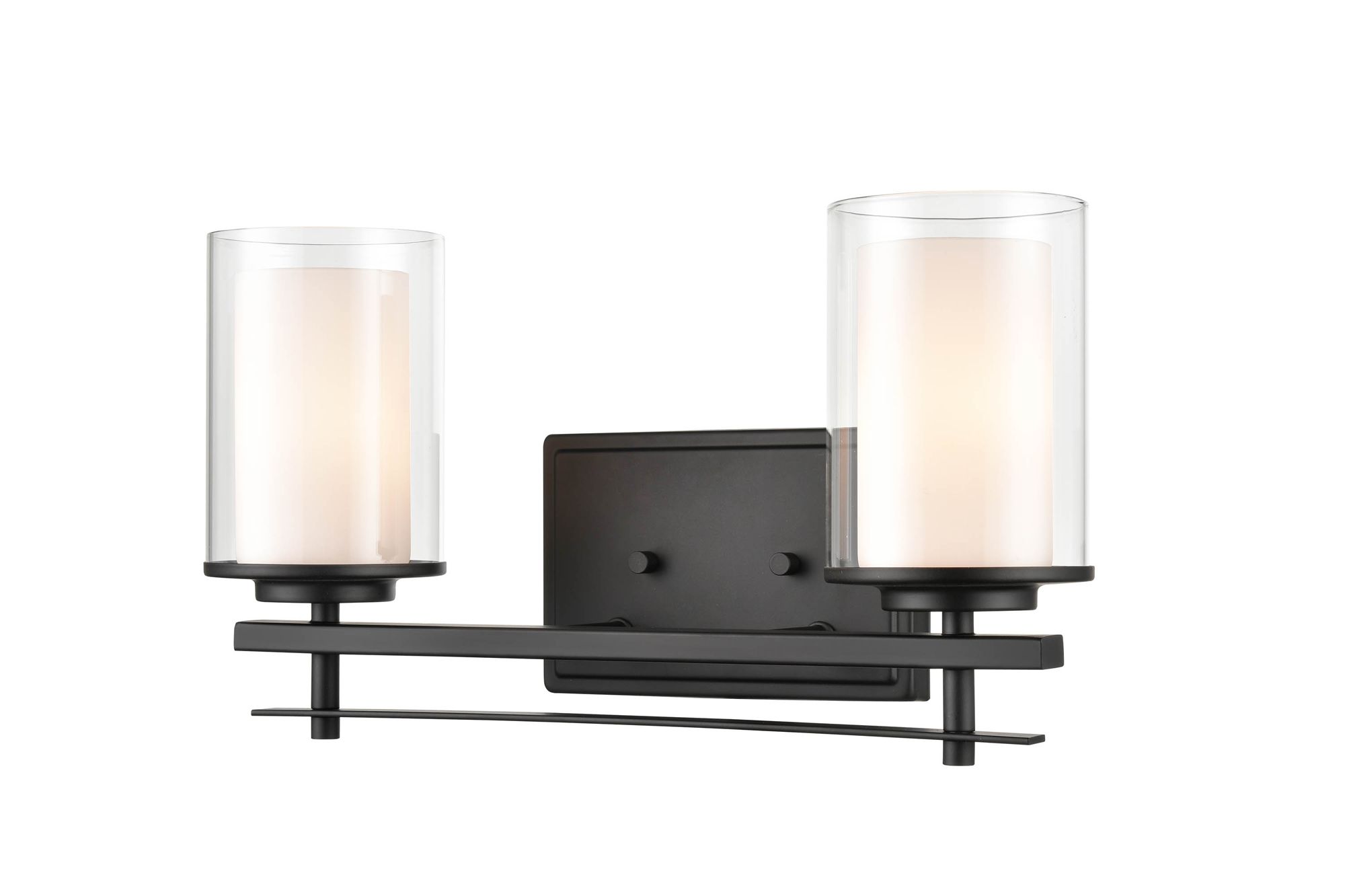 Image 2 Millennium Huderson 2-Light 16" Matte Black Vanity Light with Glass Shade more views