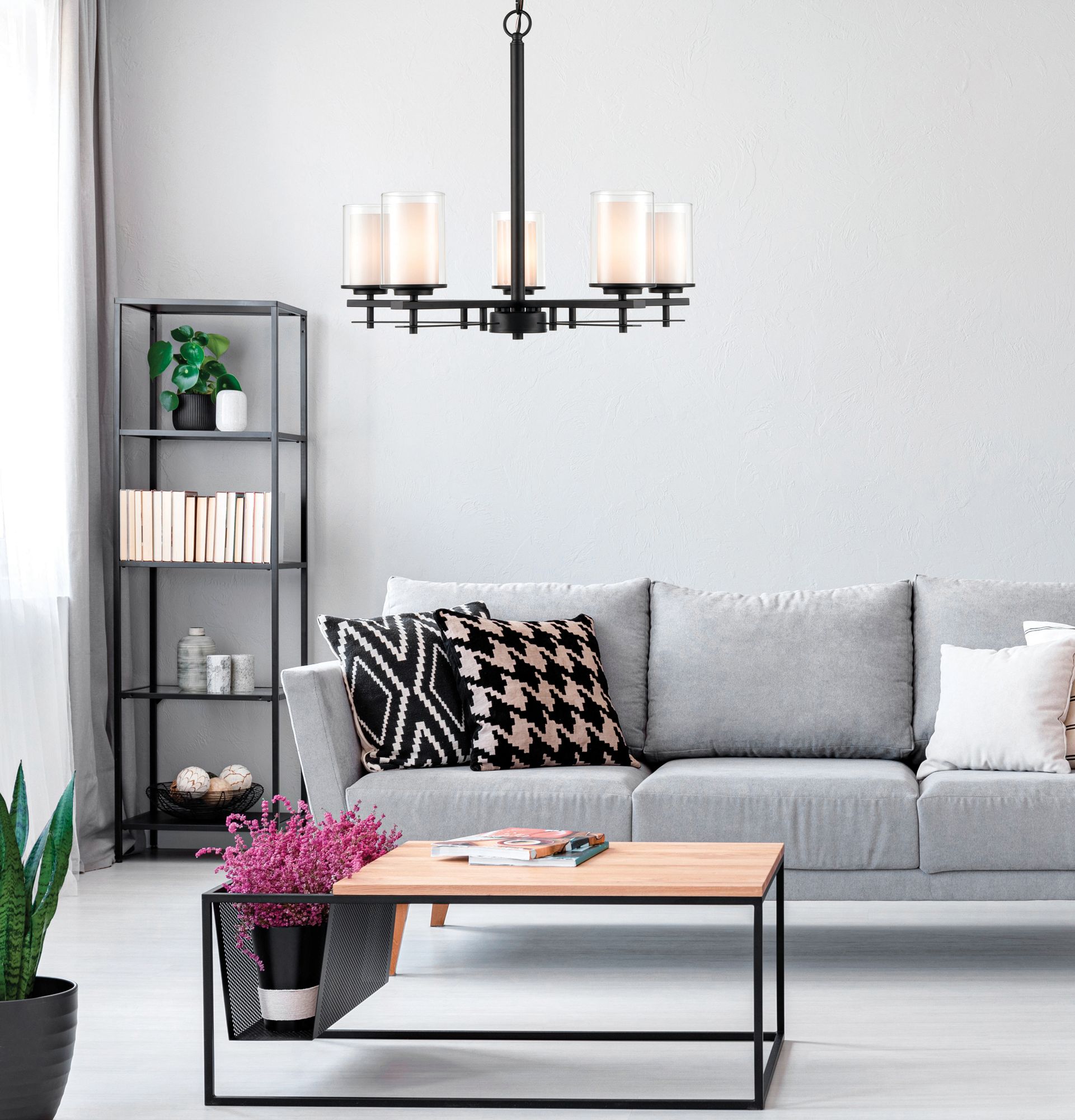 Image 6 Millennium Huderson 5-Light 26" Matte Black Chandelier with Glass Shade more views