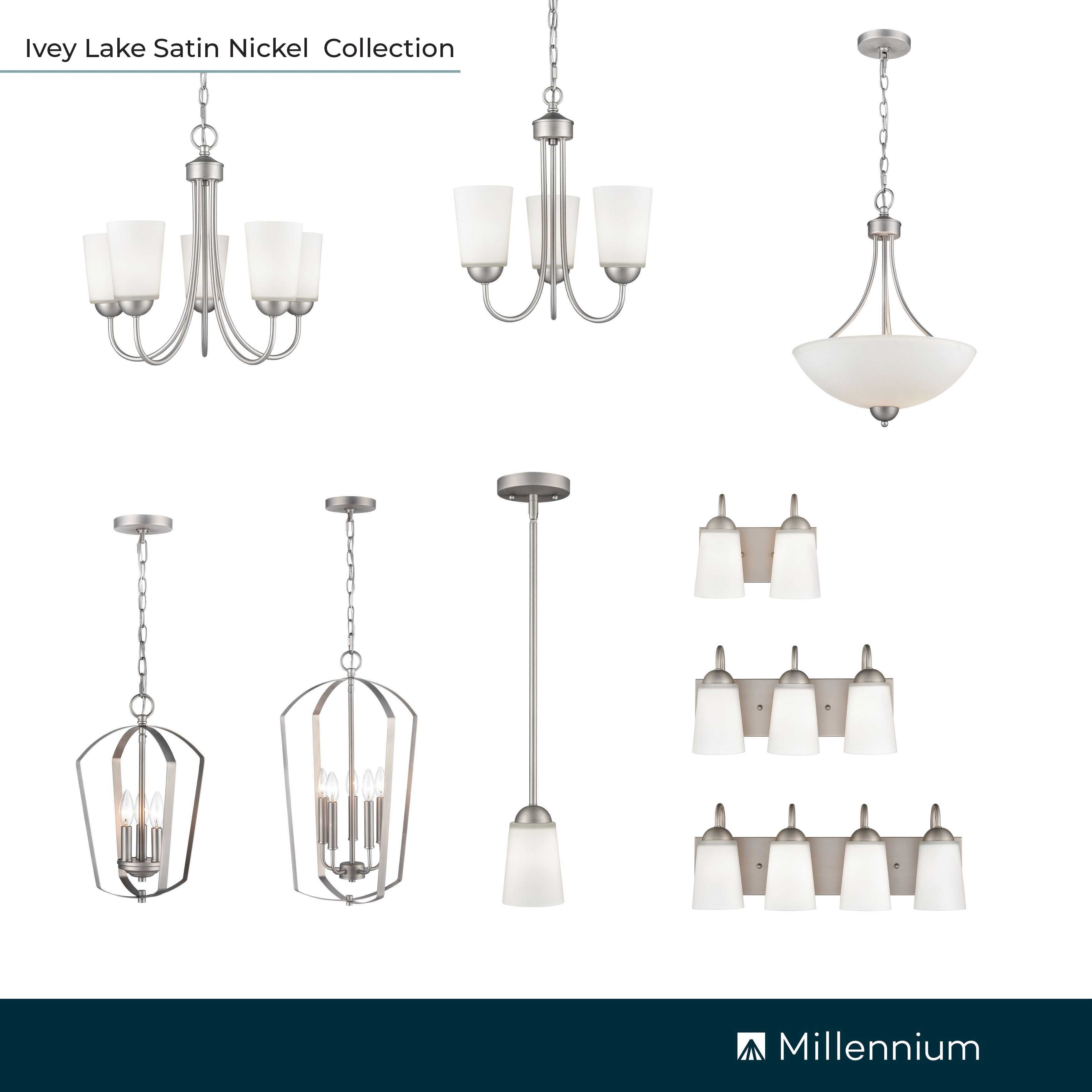 Image 5 Millennium Ivey Lake 3-Light 15" Satin Nickel Chandelier with Glass Shade more views
