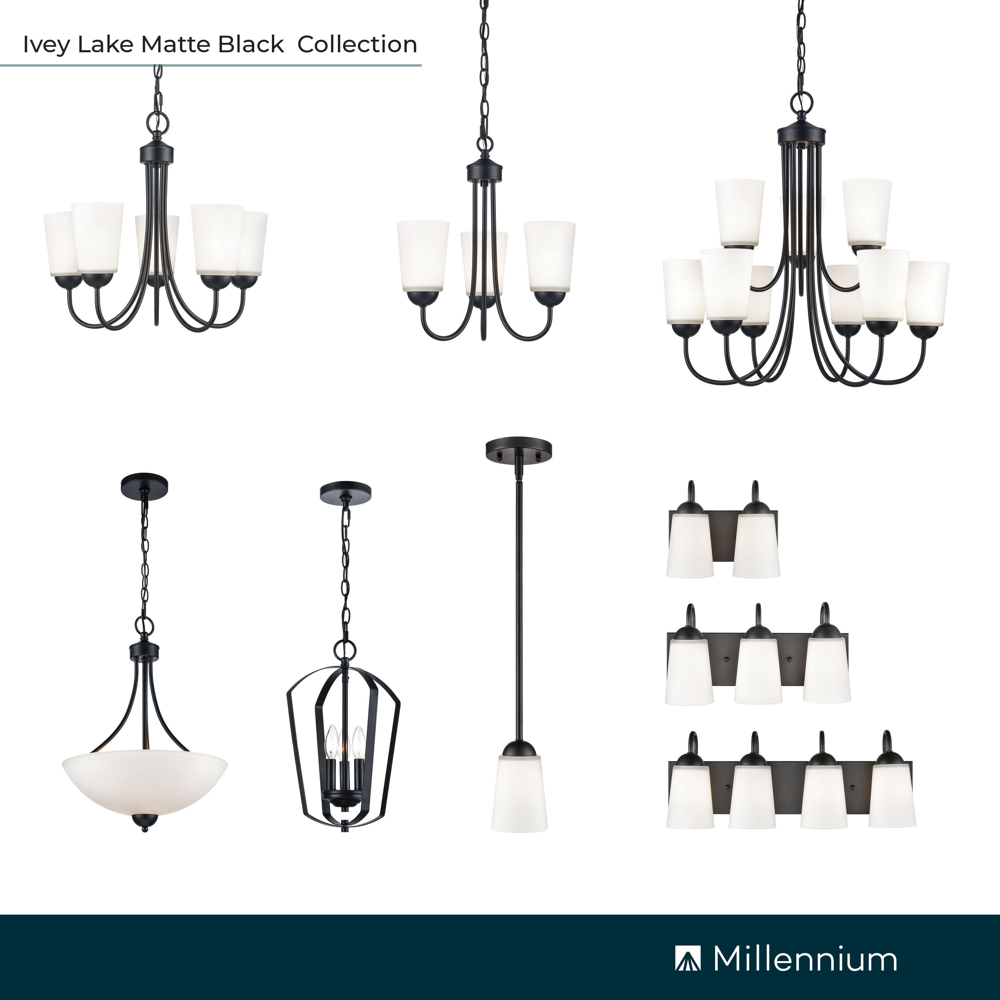Image 6 Millennium Ivey Lake 5-Light 20" Matte Black Chandelier with Glass Shade more views