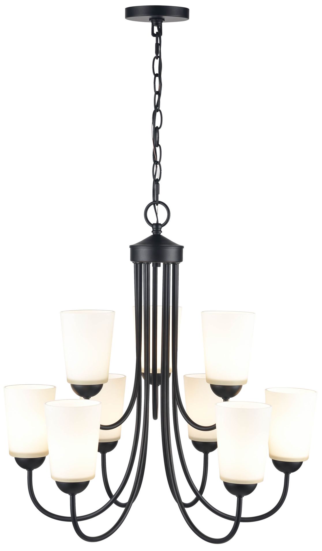 Millennium Ivey Lake 9-Light 25.25" Matte Black Chandelier with Glass Shade