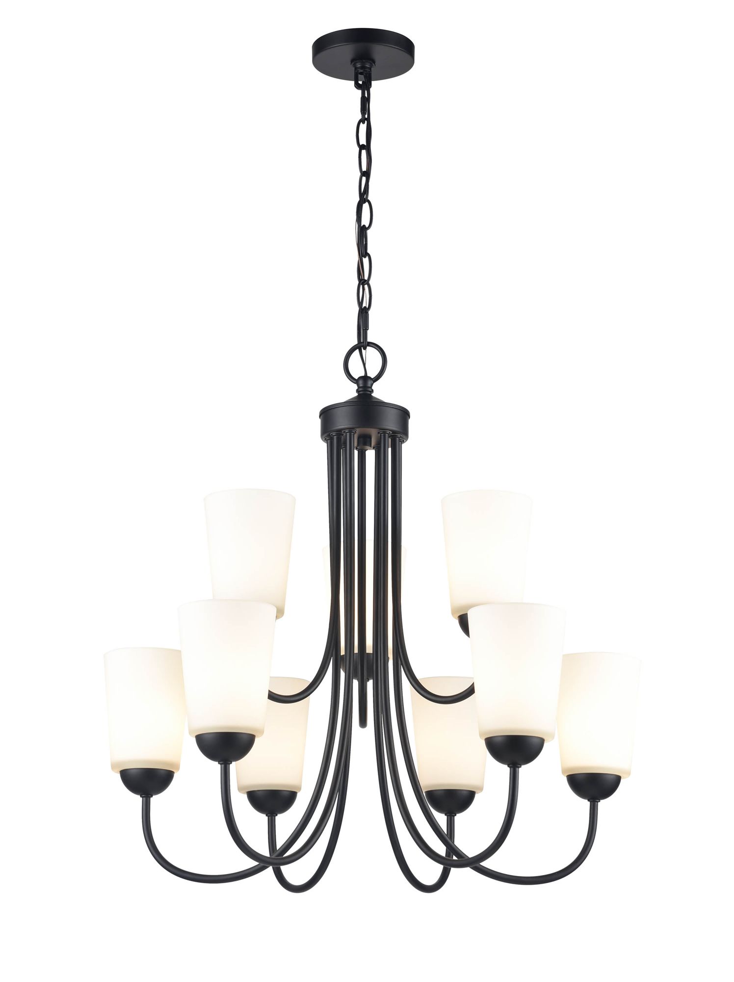 Image 4 Millennium Ivey Lake 9-Light 25.25" Matte Black Chandelier with Glass Shade more views