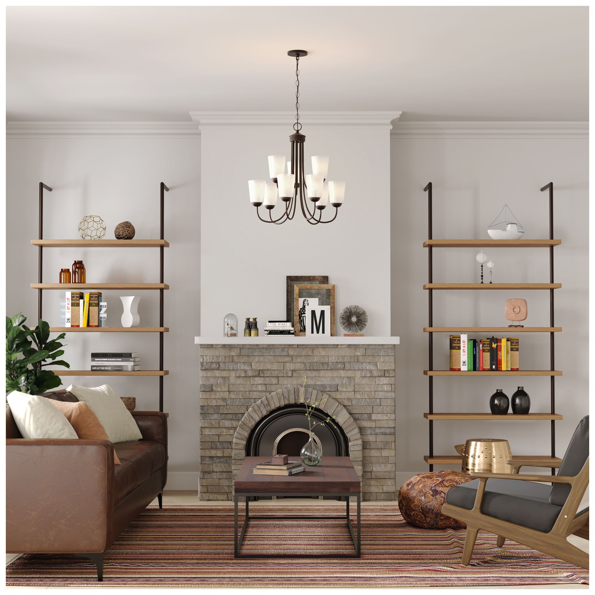 Millennium Ivey Lake 9-Light 25.25" Rubbed Bronze Chandelier with Shade