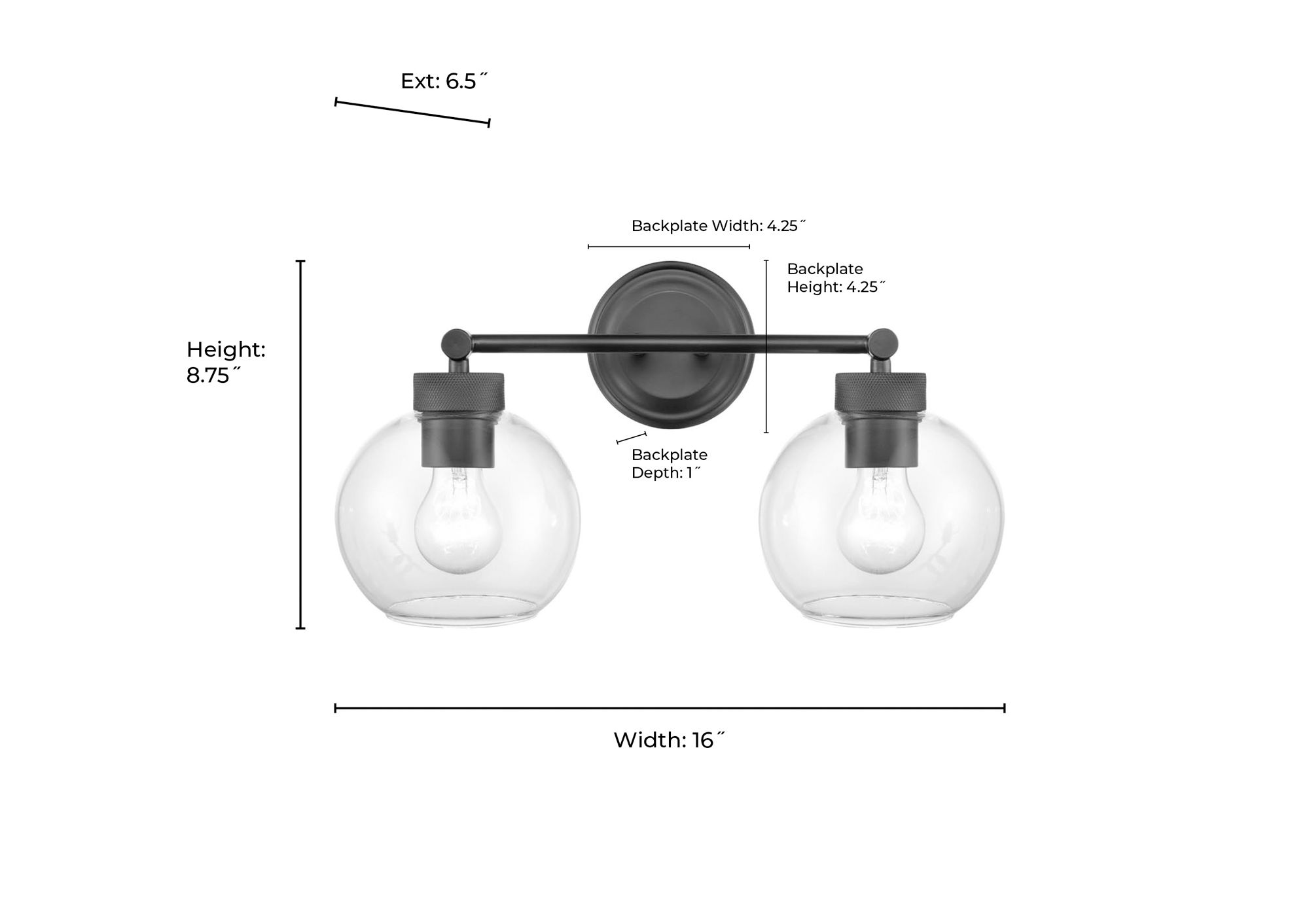 Image 5 Millennium Jonatan 2-Light 16" Matte Black Vanity Light with Glass Shade more views