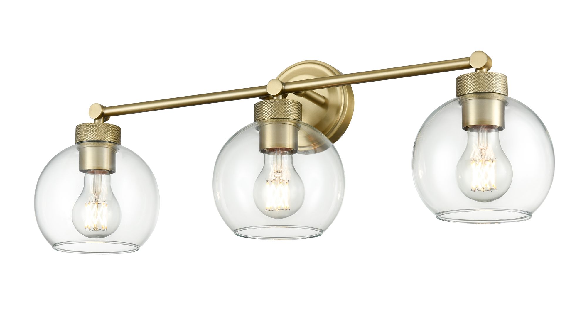 Thumbnail3 of Millennium Jonatan 3-Light 25" Vintage Brass Vanity Light with Glass Shade more views