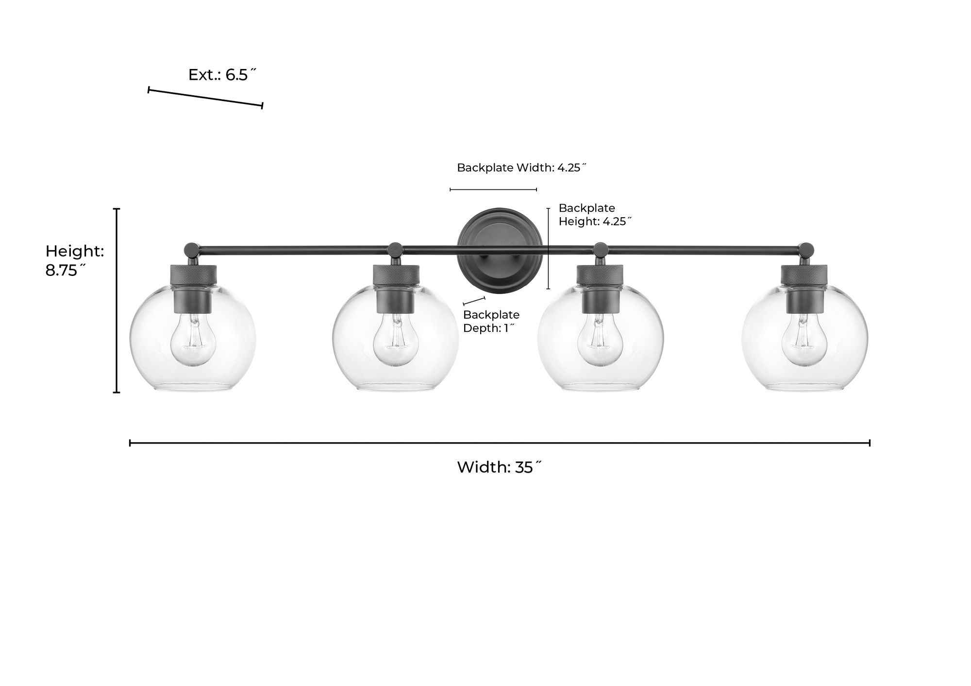 Millennium Jonatan 4-Light 35" Matte Black Vanity Light with Glass Shade