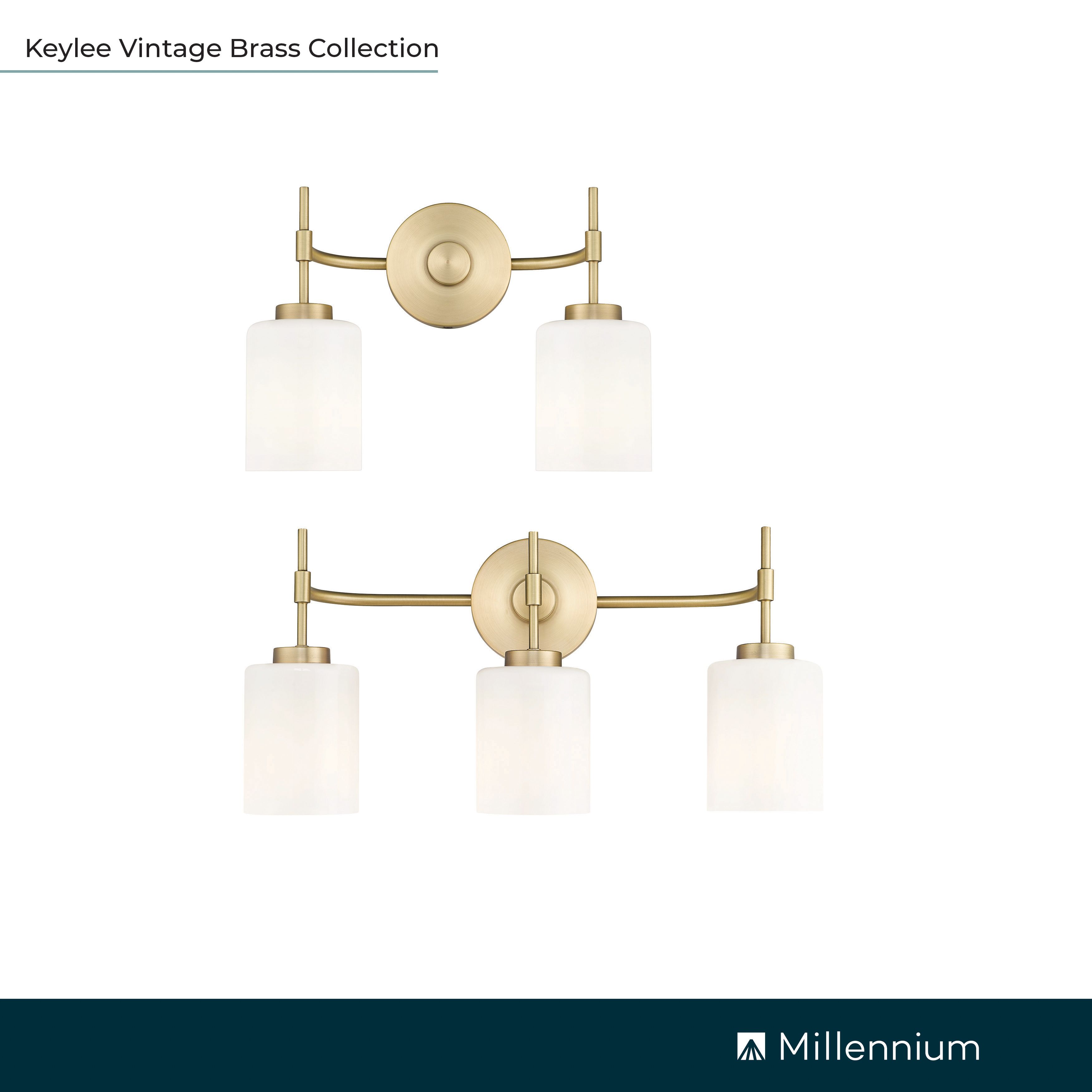 Millennium Keylee 15.5" Vintage Brass Vanity Light with Glass Shade