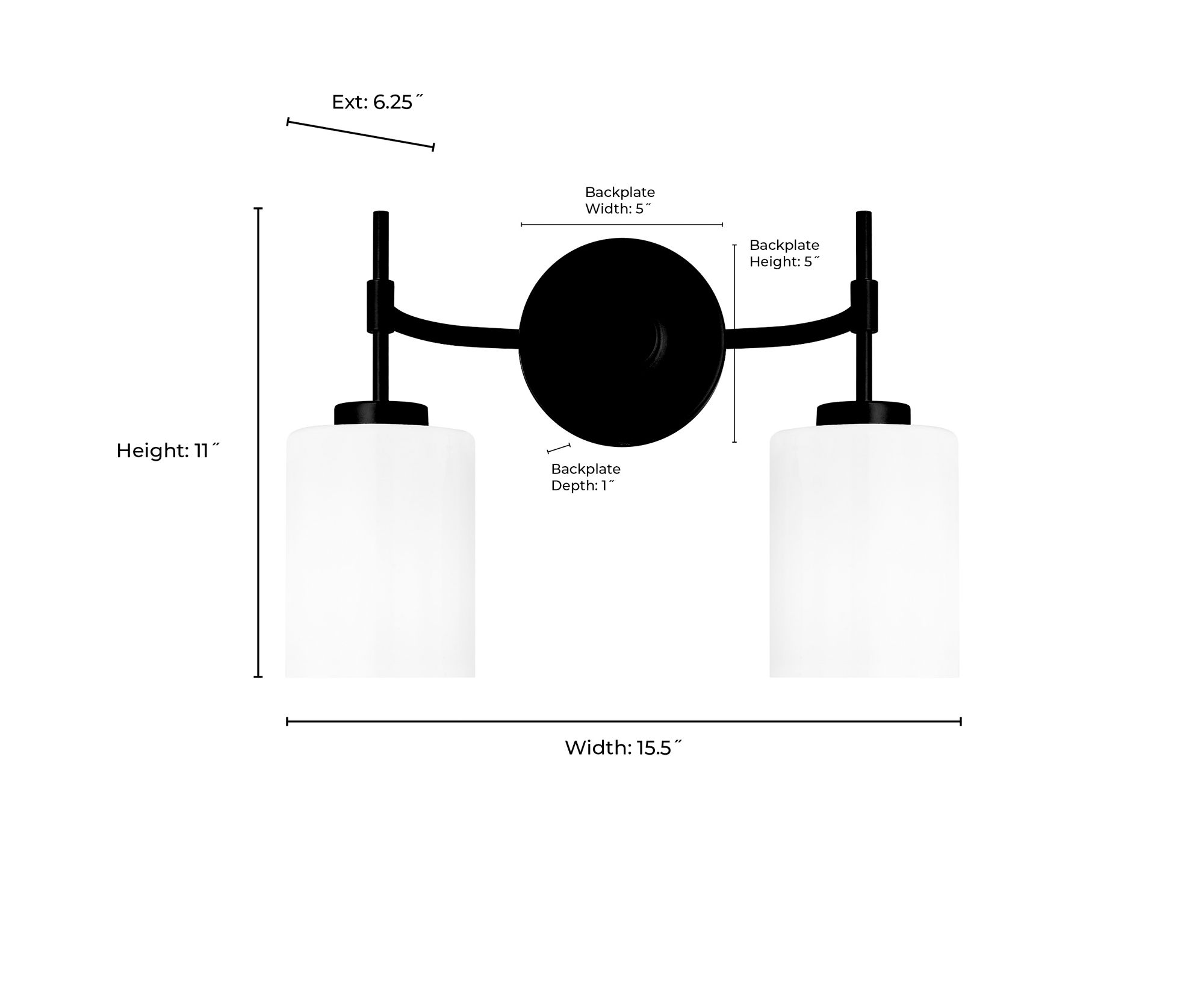 Millennium Keylee 2-Light 15.5" Matte Black Vanity Light with Glass Shade