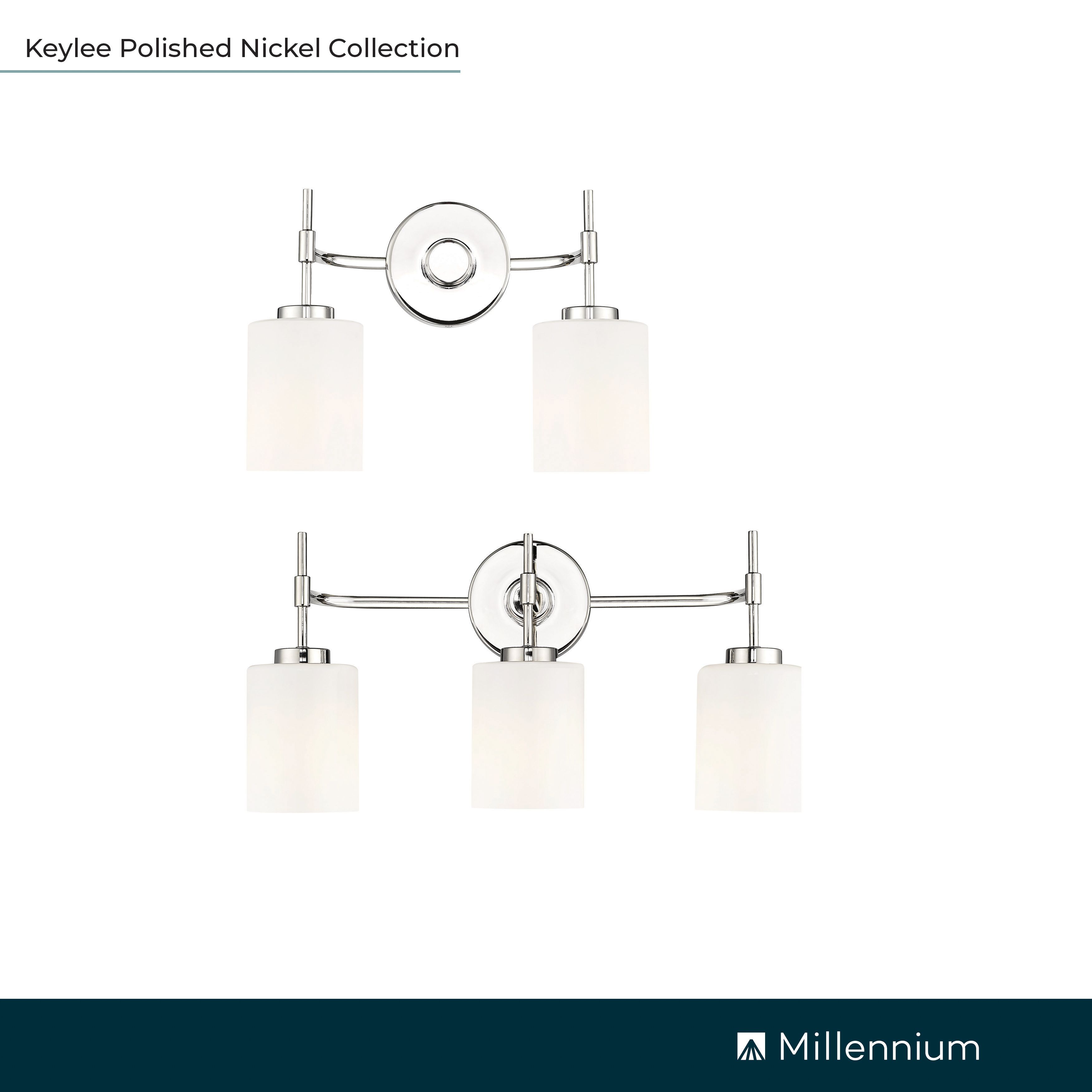 Millennium Keylee 2-Light 15.5" Polished Nickel Vanity Light with Shade