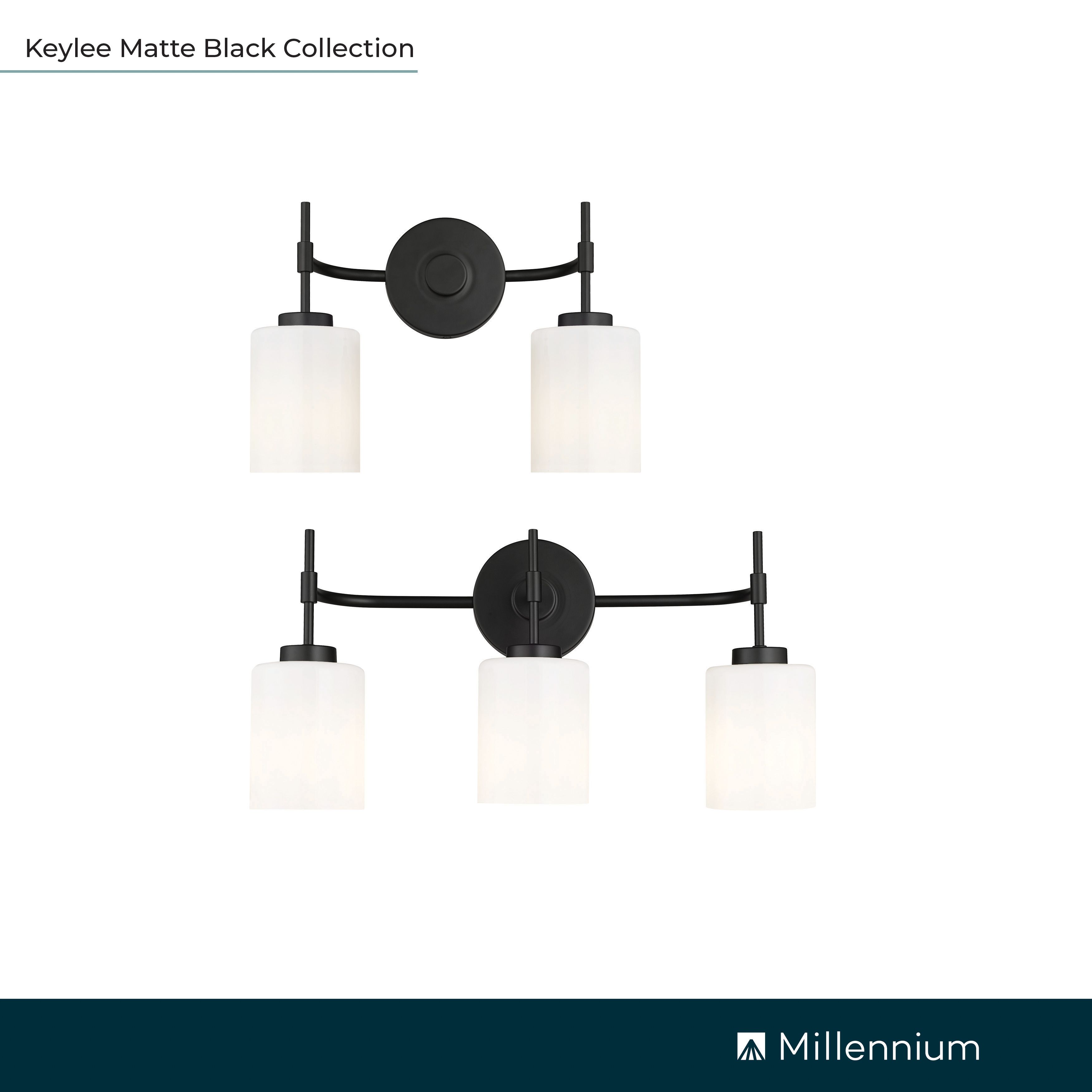 Millennium Keylee 3-Light 22" Matte Black Vanity Light with Glass Shade