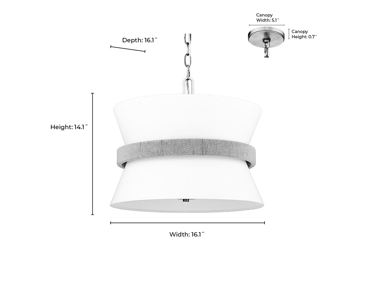 Image 7 Millennium Kimbry 3-Light 16.1" Brushed Nickel Pendant with Fabric Shade more views