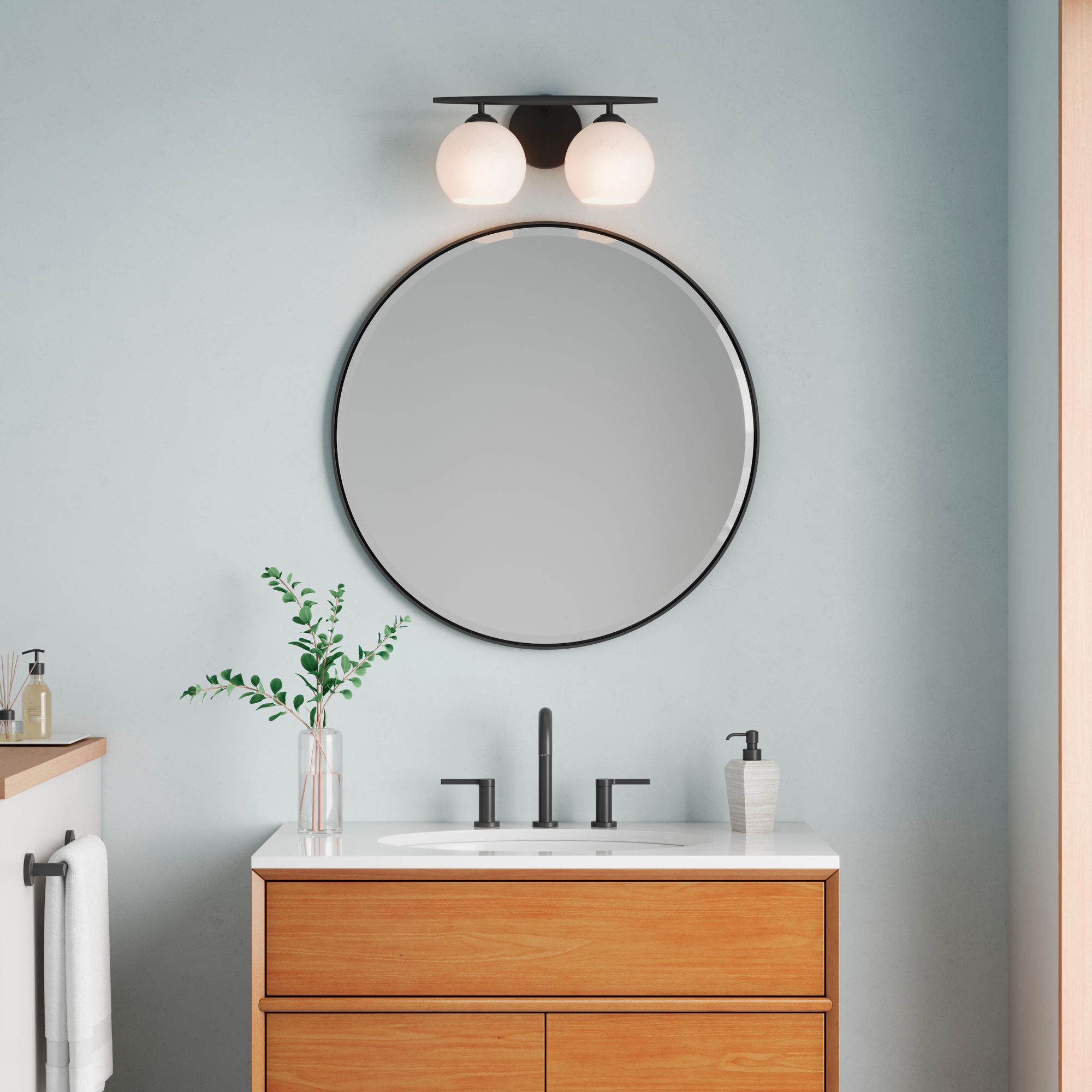 Millennium Kimorra 2-Light 15.25" Matte Black Vanity Light with Glass Shade