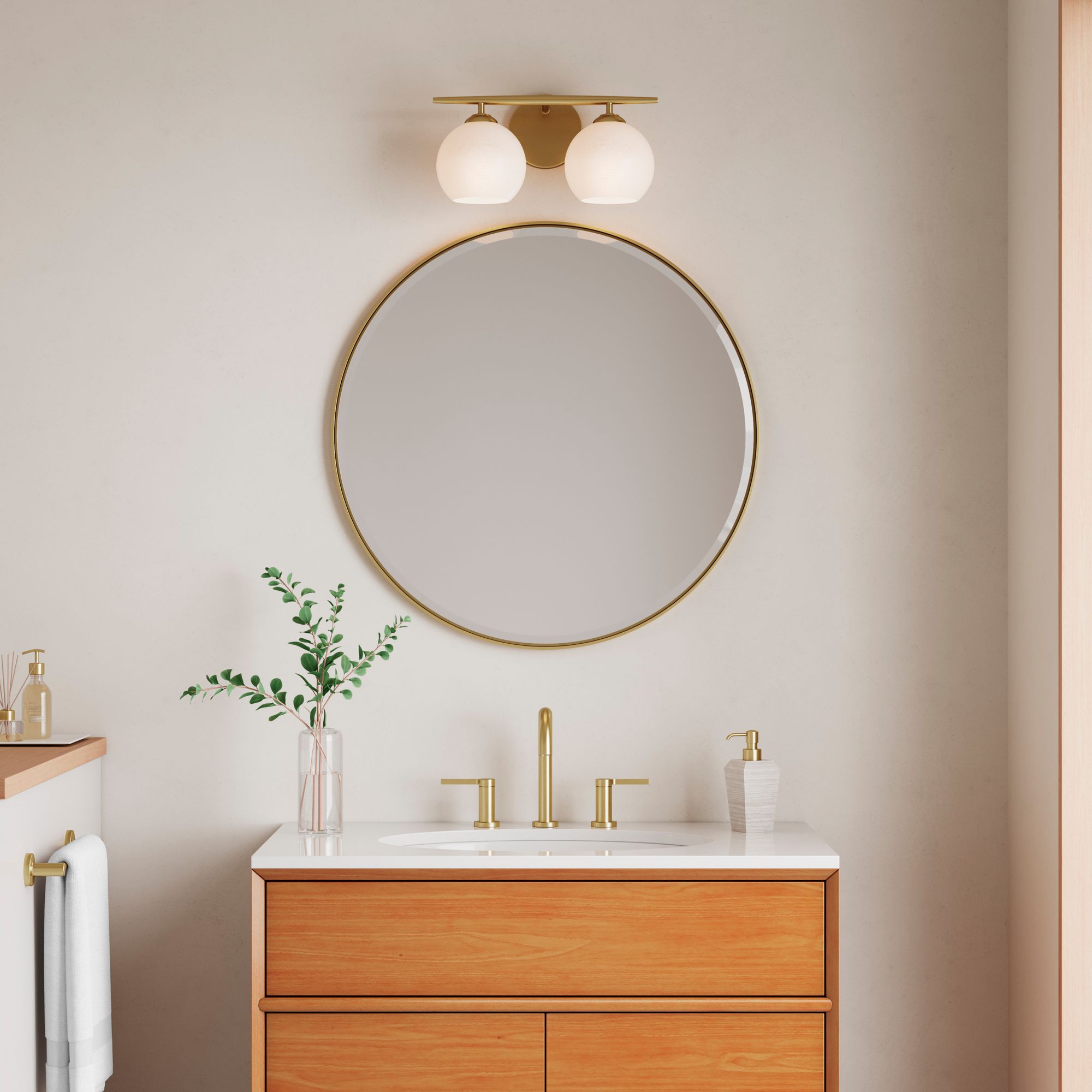Millennium Kimorra 2-Light 15.25" Vintage Brass Vanity Light with Shade