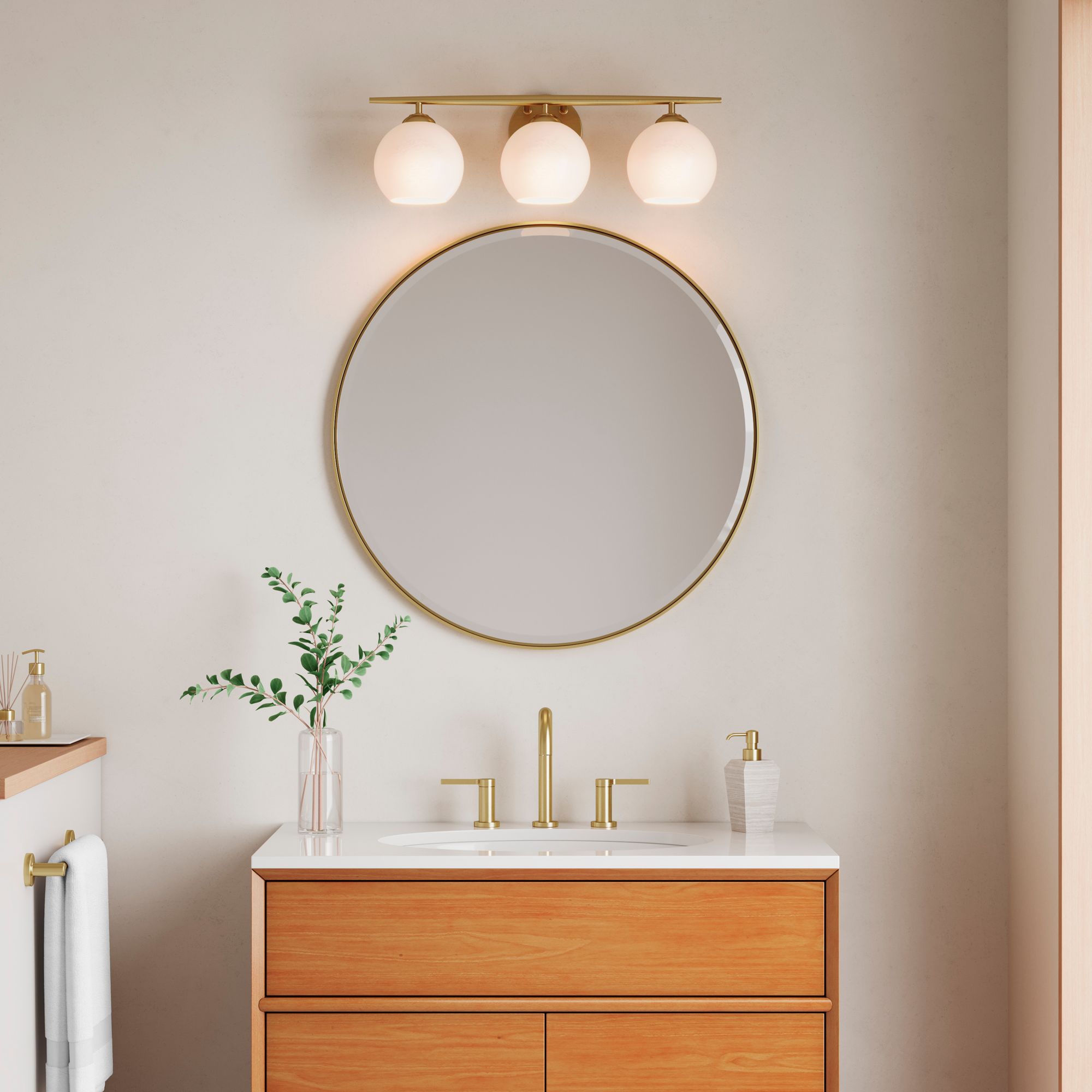 Millennium Kimorra 3-Light 24" Vintage Brass Vanity Light with Glass Shade