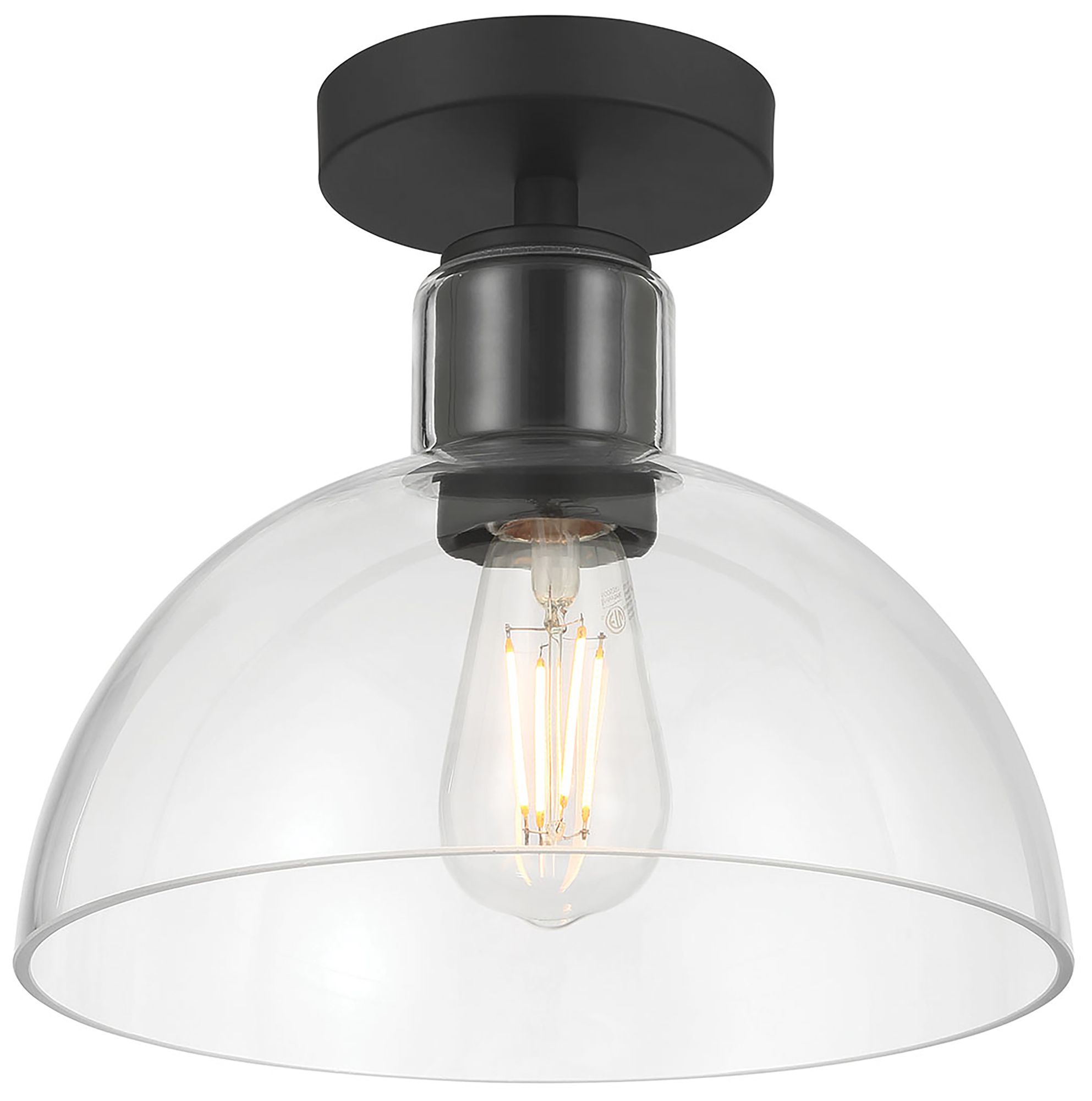 Millennium Knightsdale 1-Light 10" Matte Black Semi-Flush with Glass Shade
