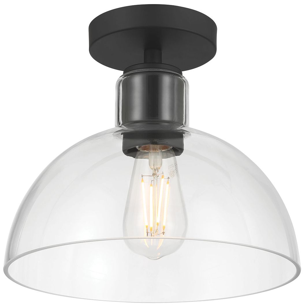 Image 3 Millennium Knightsdale 1-Light 10" Matte Black Semi-Flush with Glass Shade more views