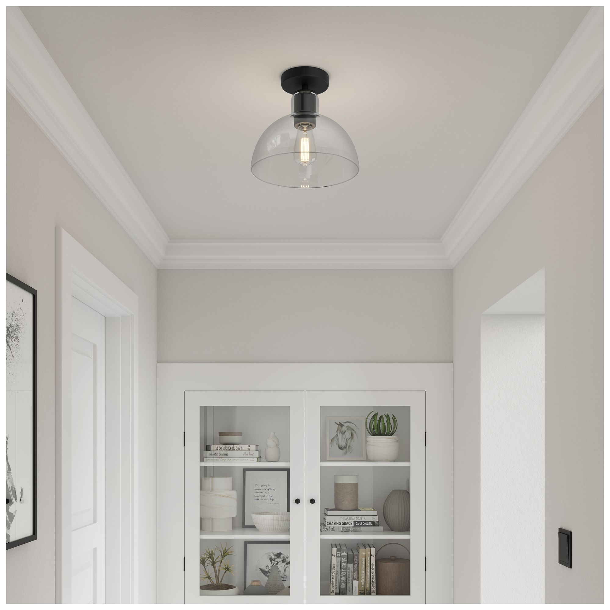 Image 6 Millennium Knightsdale 1-Light 10" Matte Black Semi-Flush with Glass Shade more views