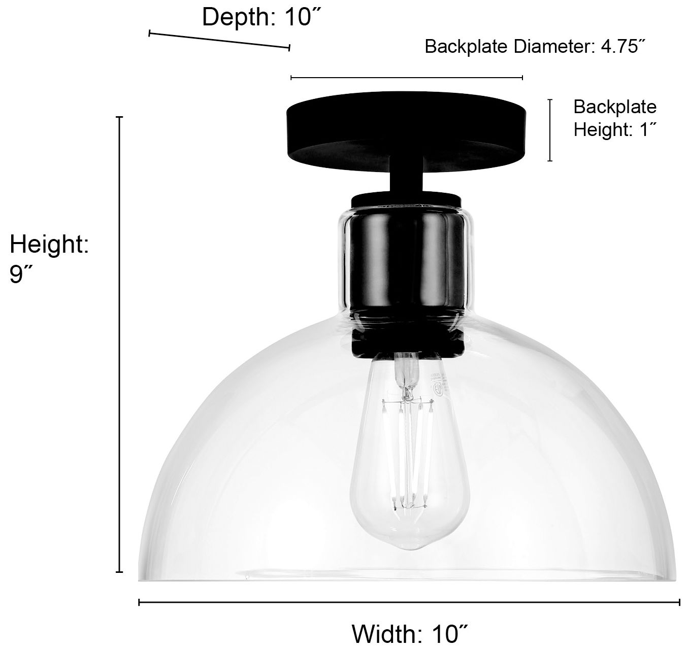 Millennium Knightsdale 1-Light 10" Matte Black Semi-Flush with Glass Shade