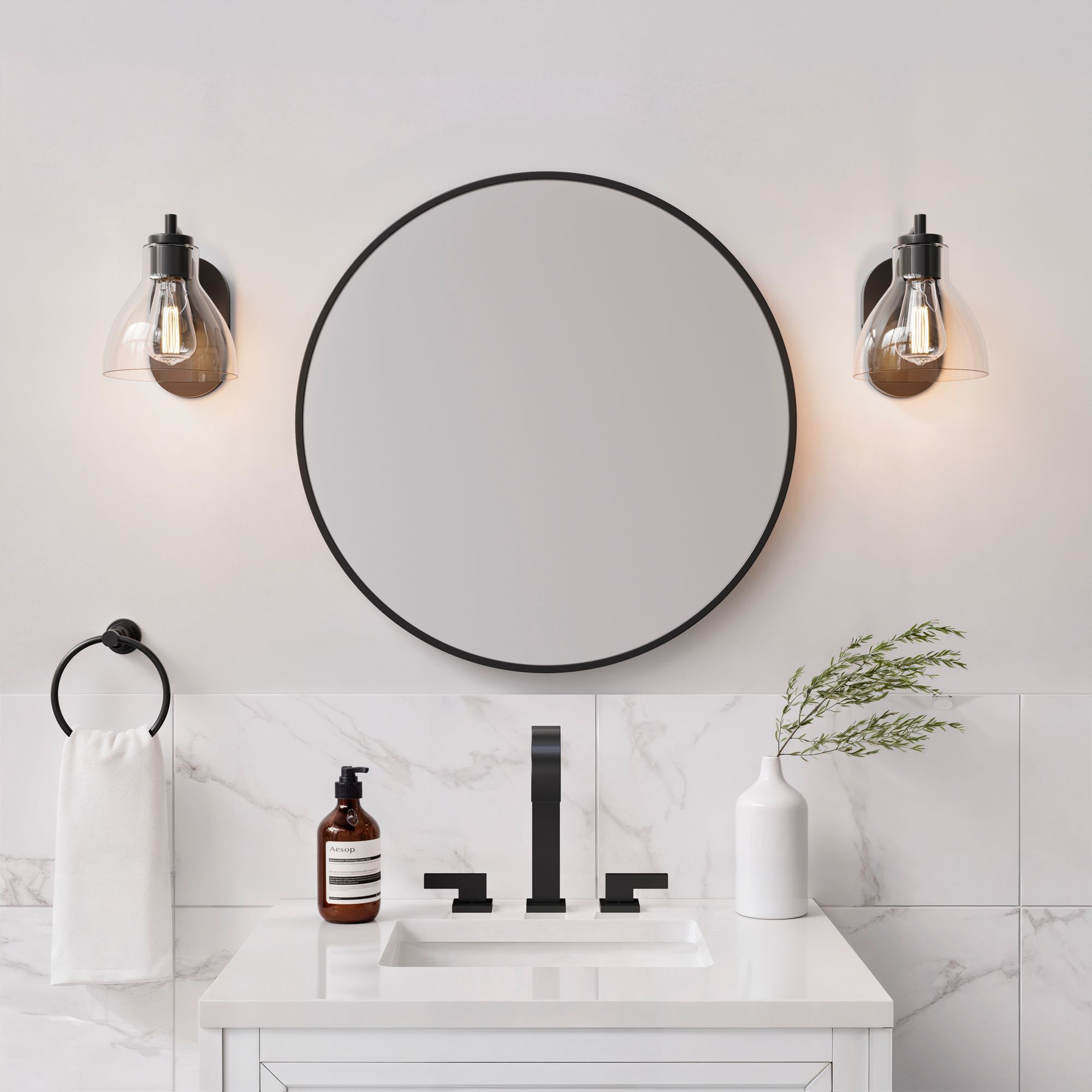 Millennium Knightsdale 1-Light 7" Matte Black Wall Sconce with Glass Shade