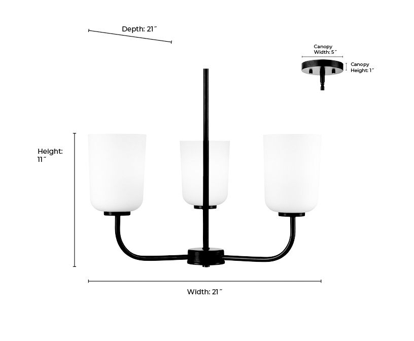 Image 7 Millennium Laphia 3-Light 21" Matte Black Chandelier with Glass Shade more views