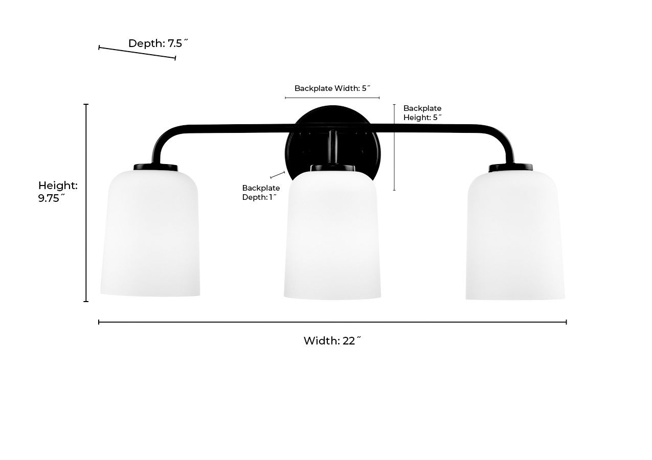 Millennium Laphia 3-Light 22" Matte Black Vanity Light with Glass Shade