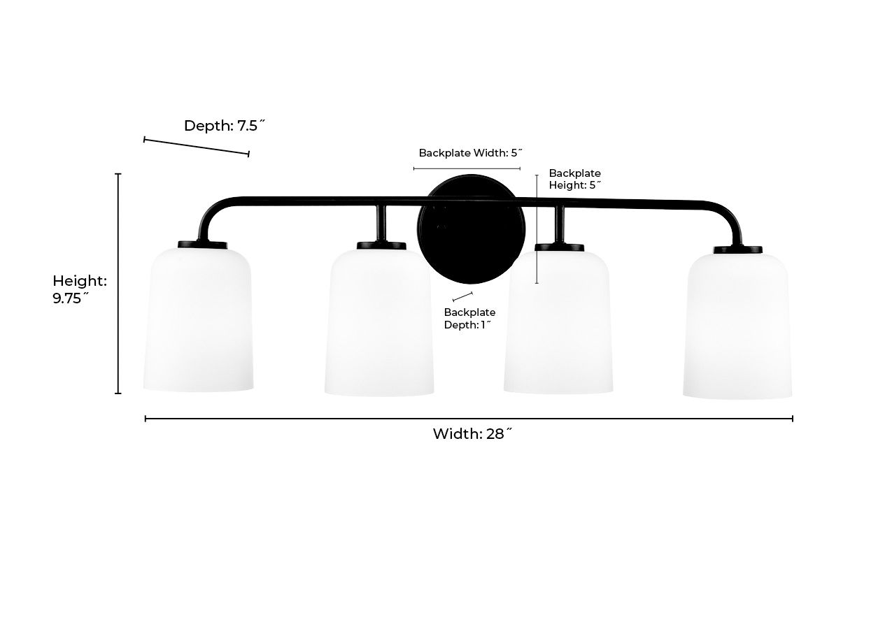 Image 2 Millennium Laphia 4-Light 28" Matte Black Vanity Light with Glass Shade more views