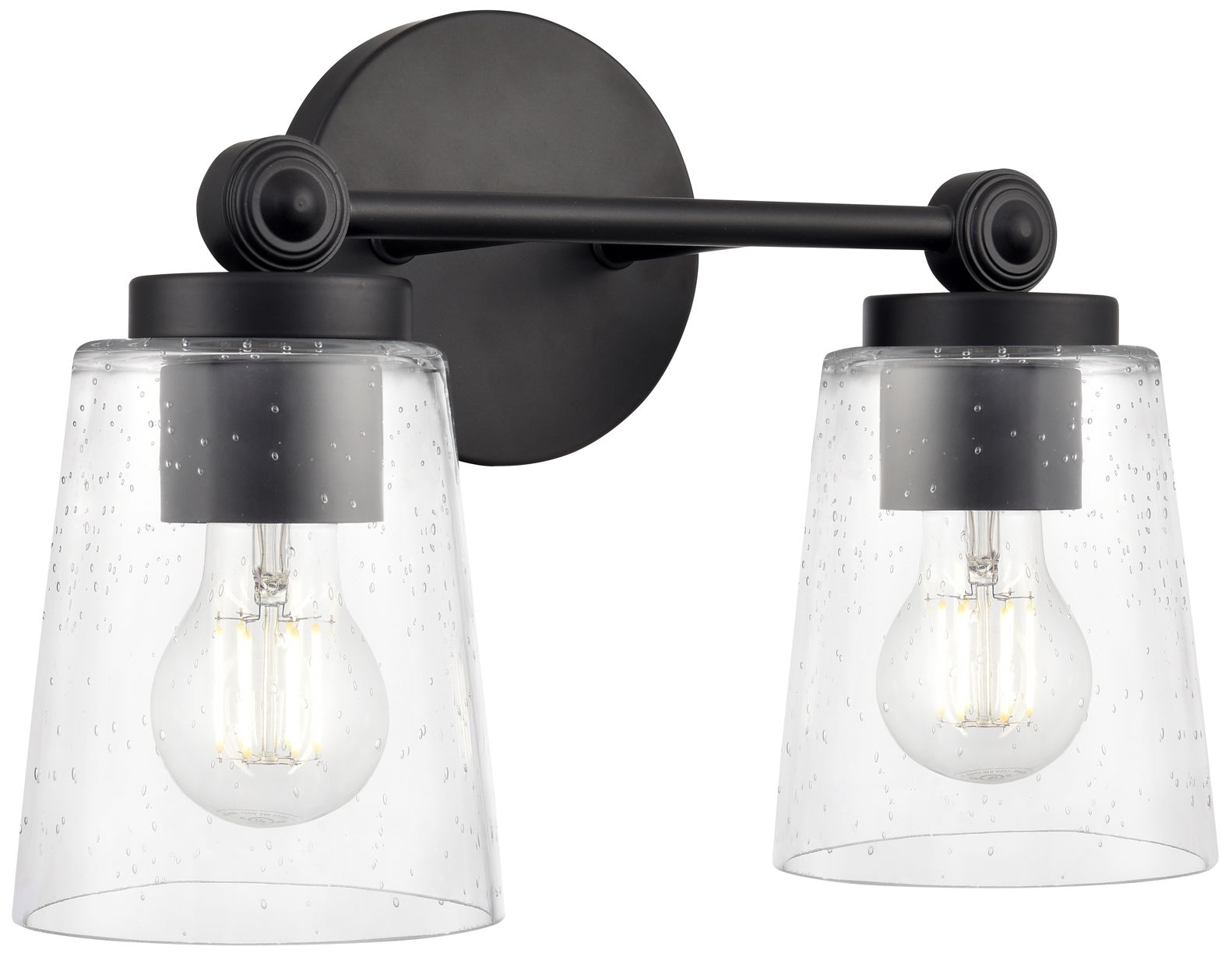 Millennium Lauryn 2-Light 13.5" Matte Black Vanity Light with Glass Shade
