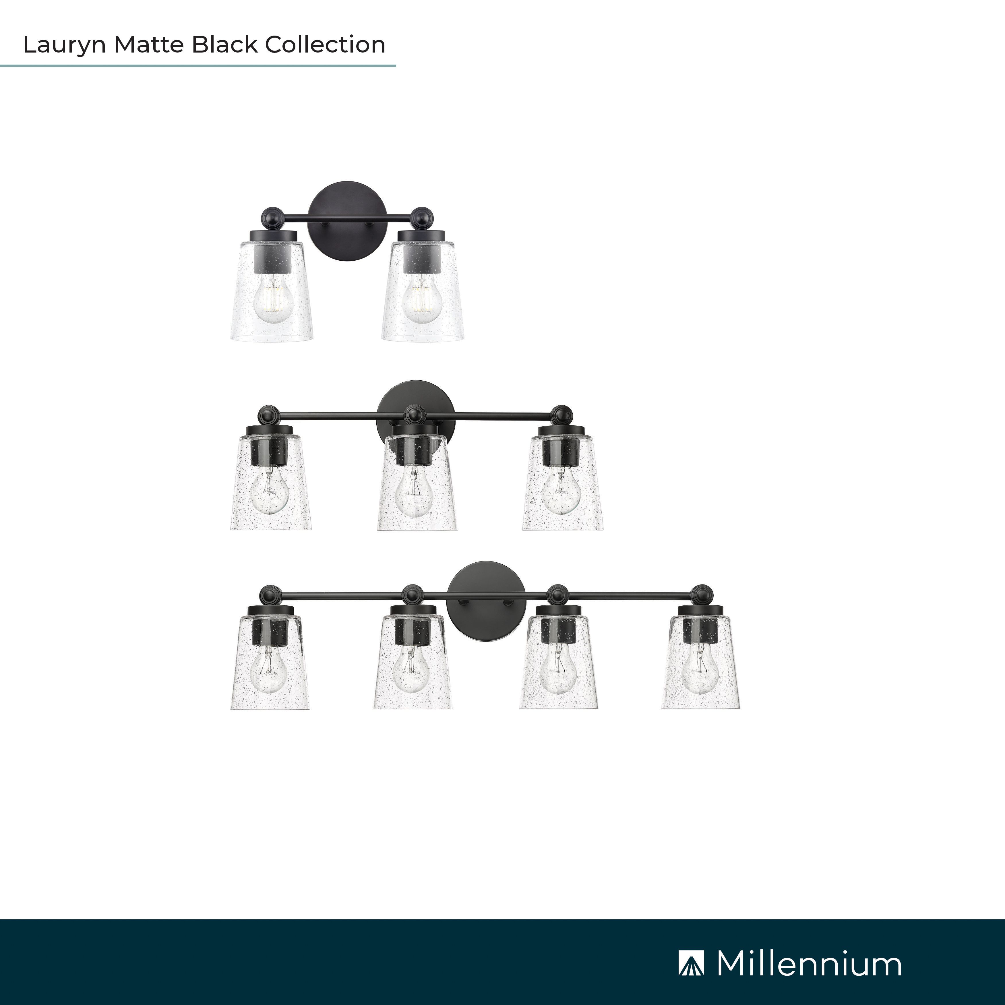 Millennium Lauryn 2-Light 13.5" Matte Black Vanity Light with Glass Shade