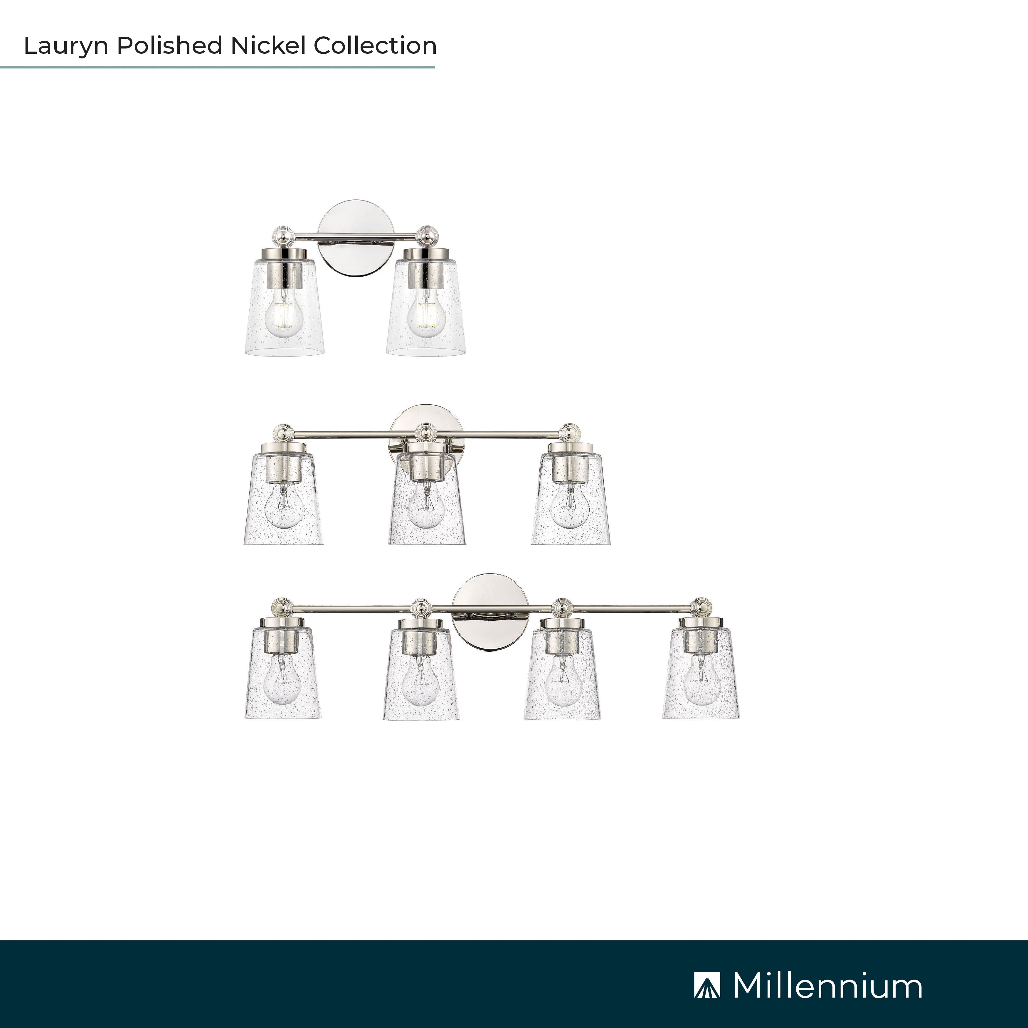 Millennium Lauryn 2-Light 13.5" Polished Nickel Vanity Light with Shade