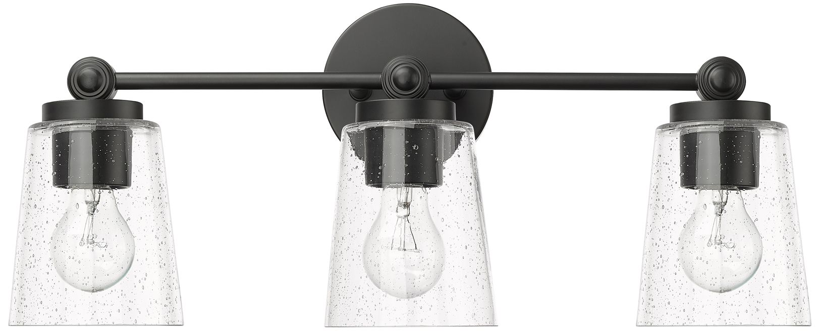 Thumbnail1 of Millennium Lauryn 3-Light 22" Matte Black Vanity Light with Glass Shade
