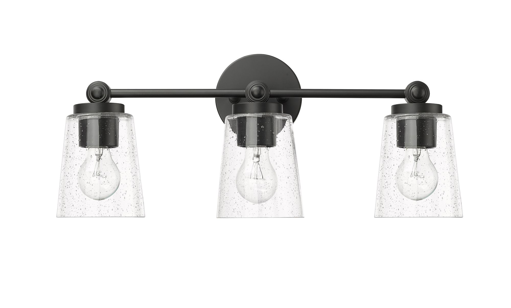 Thumbnail2 of Millennium Lauryn 3-Light 22" Matte Black Vanity Light with Glass Shade more views