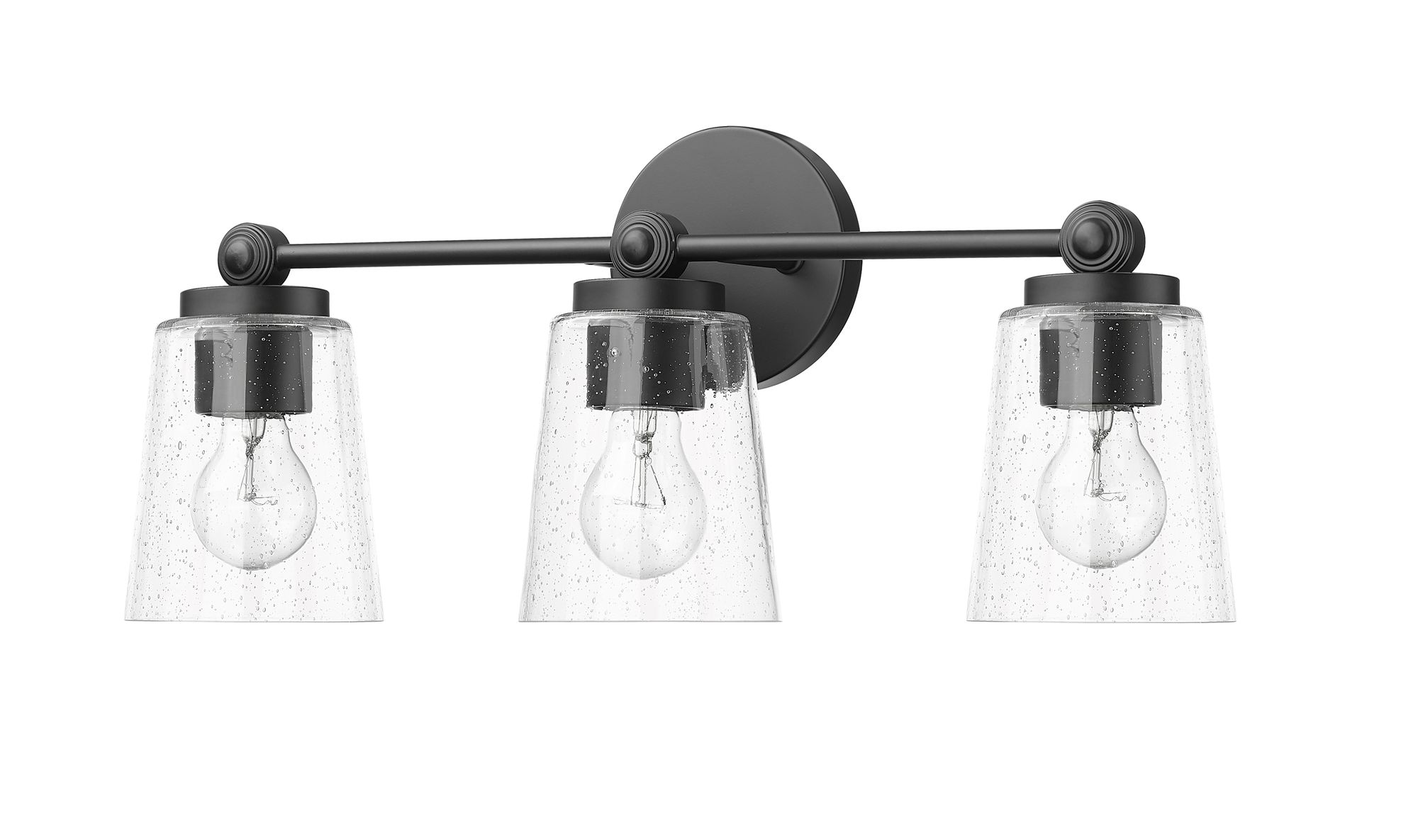 Thumbnail3 of Millennium Lauryn 3-Light 22" Matte Black Vanity Light with Glass Shade more views