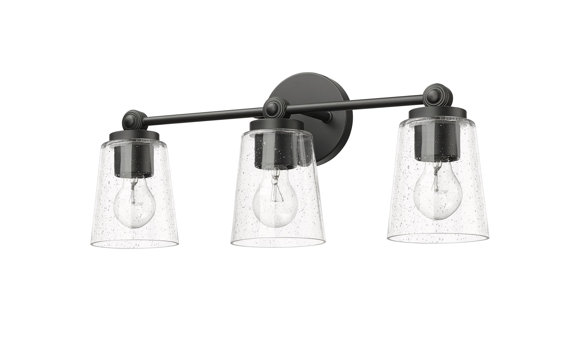 Thumbnail4 of Millennium Lauryn 3-Light 22" Matte Black Vanity Light with Glass Shade more views