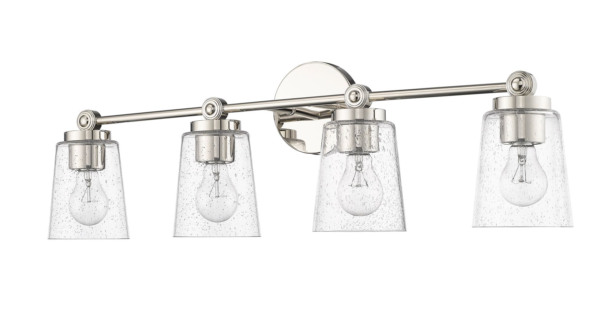 Thumbnail3 of Millennium Lauryn 4-Light 30.5" Polished Nickel Vanity Light with Shade more views