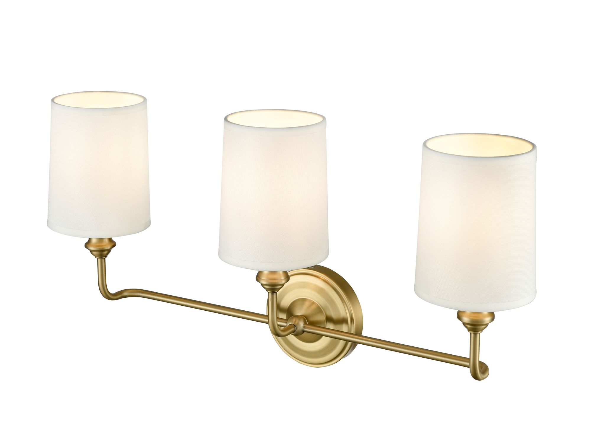 Thumbnail3 of Millennium Leena 3-Light 22" Vintage Brass Vanity Light with Fabric Shade more views