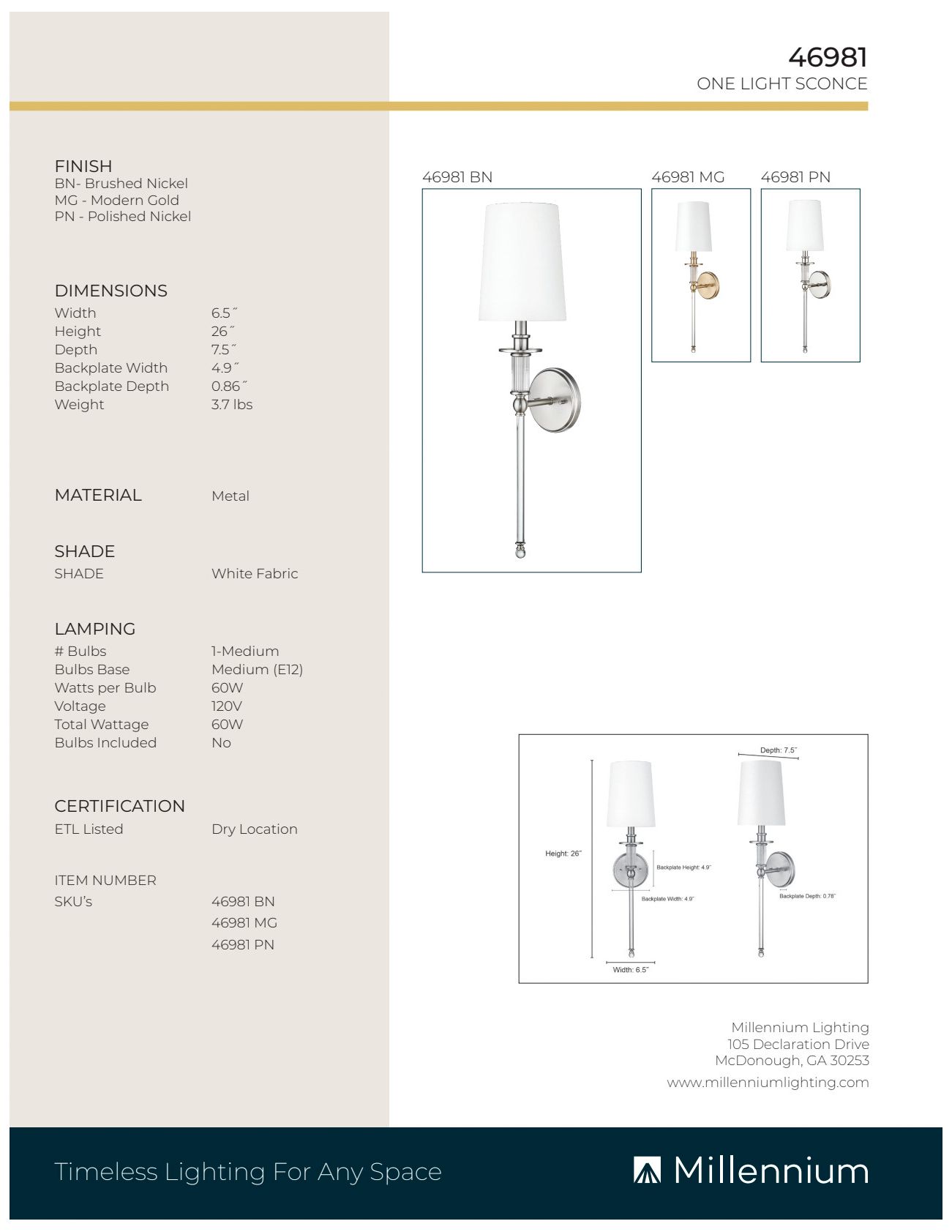 Image 7 Millennium Lighting  1 Light 25.8 inch Wall Sconce Nickel more views